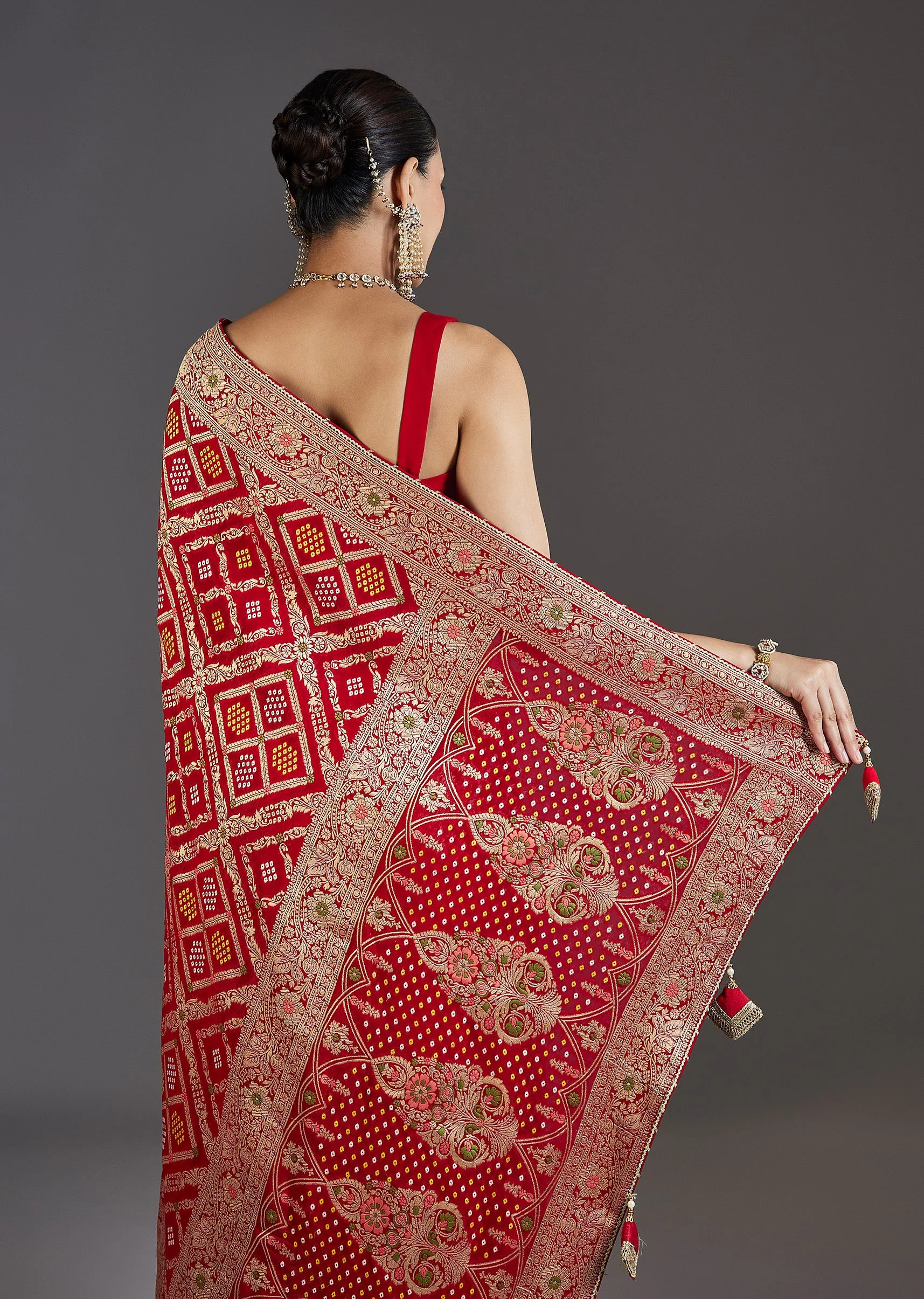 Red Khaddi Georgette Saree - Image 6