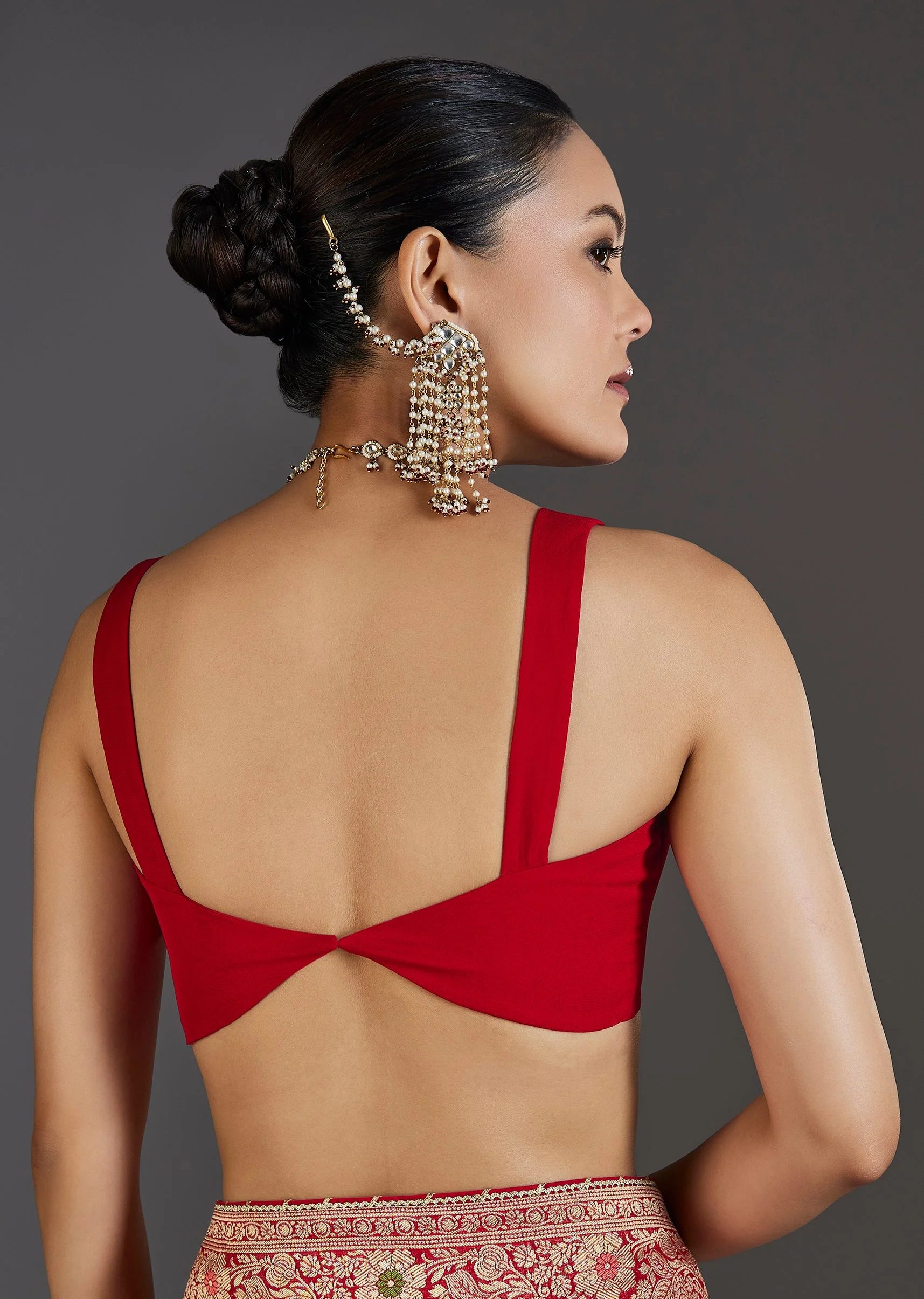 Red Khaddi Georgette Saree - Image 8