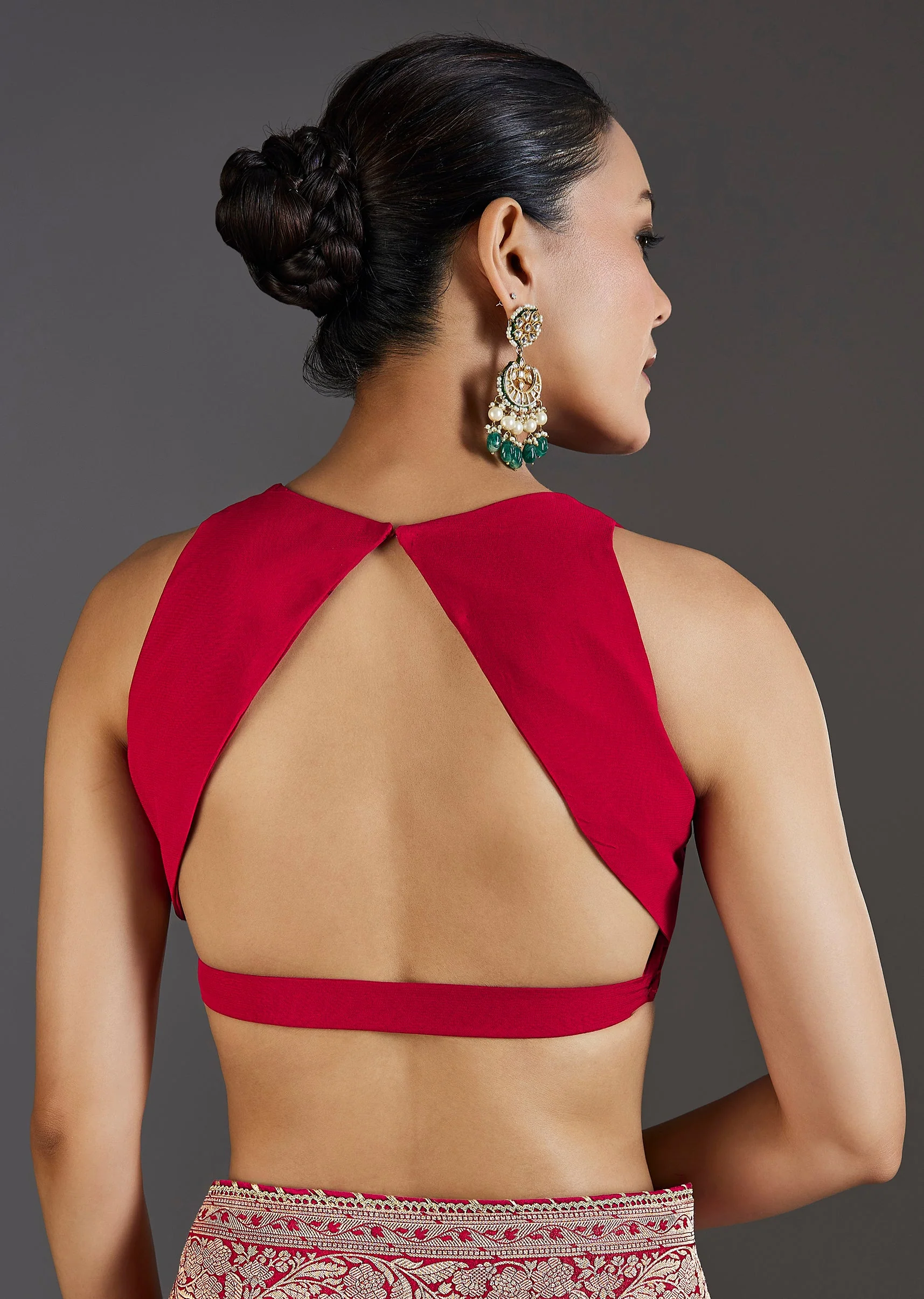 Red Khaddi Georgette Woven Bandhani Saree - Image 8