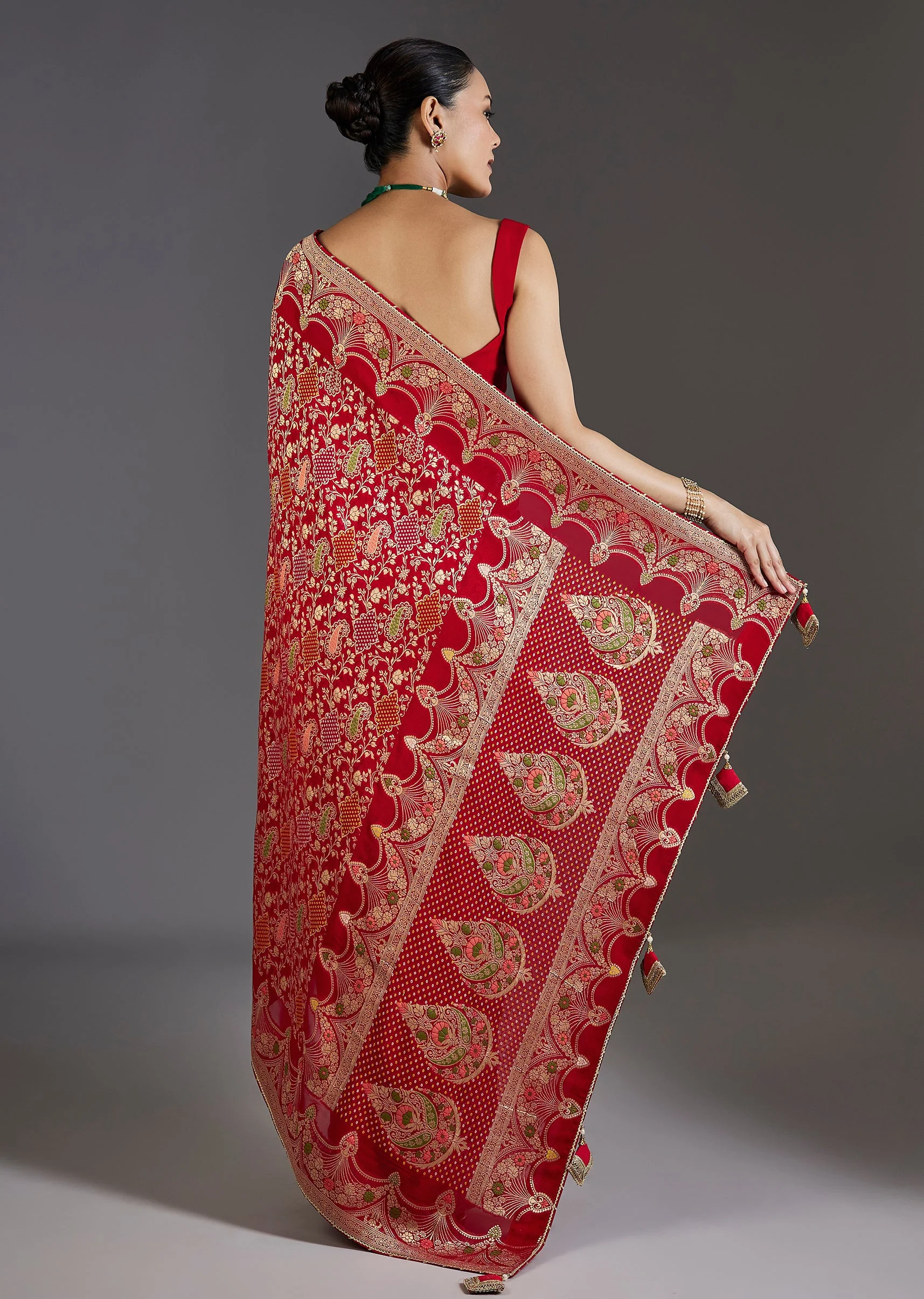 Red Khaddi Georgette Zari Jaal Saree - Image 4