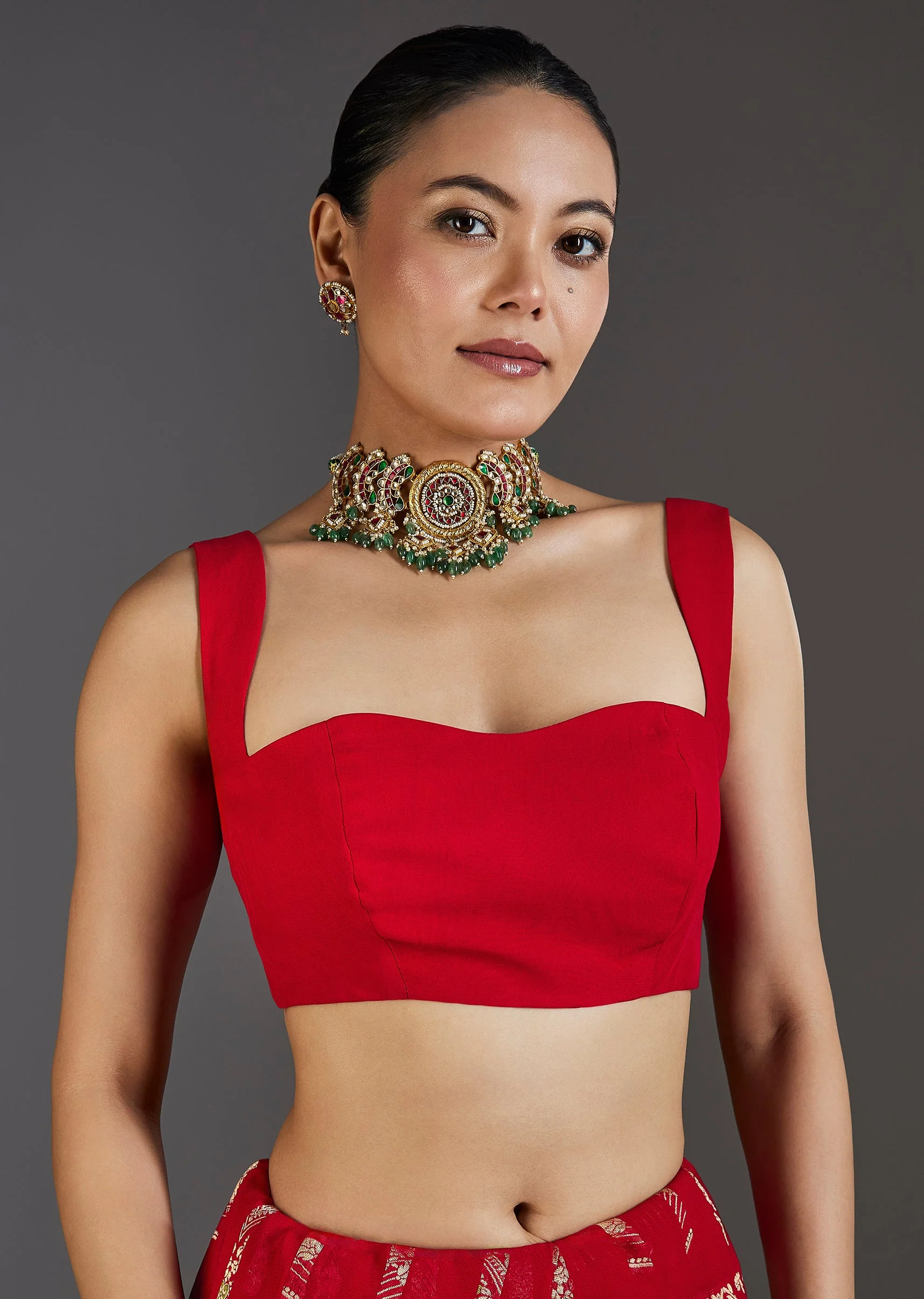 Red Khaddi Georgette Zari Jaal Saree - Image 7