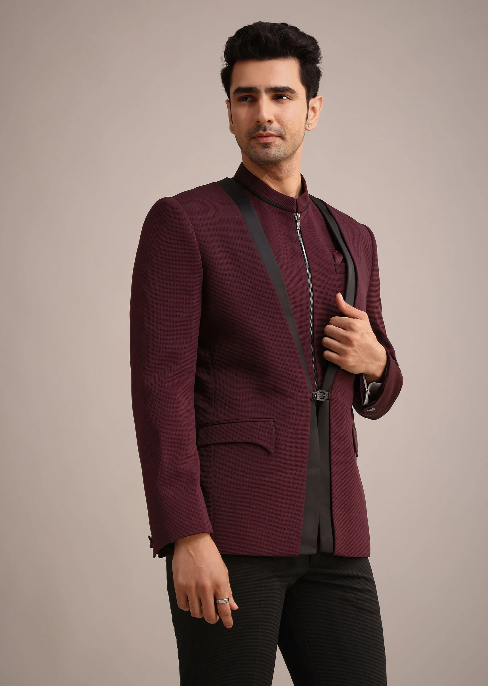 Red Knit Tuxedo Set With Waist Coat - Image 4