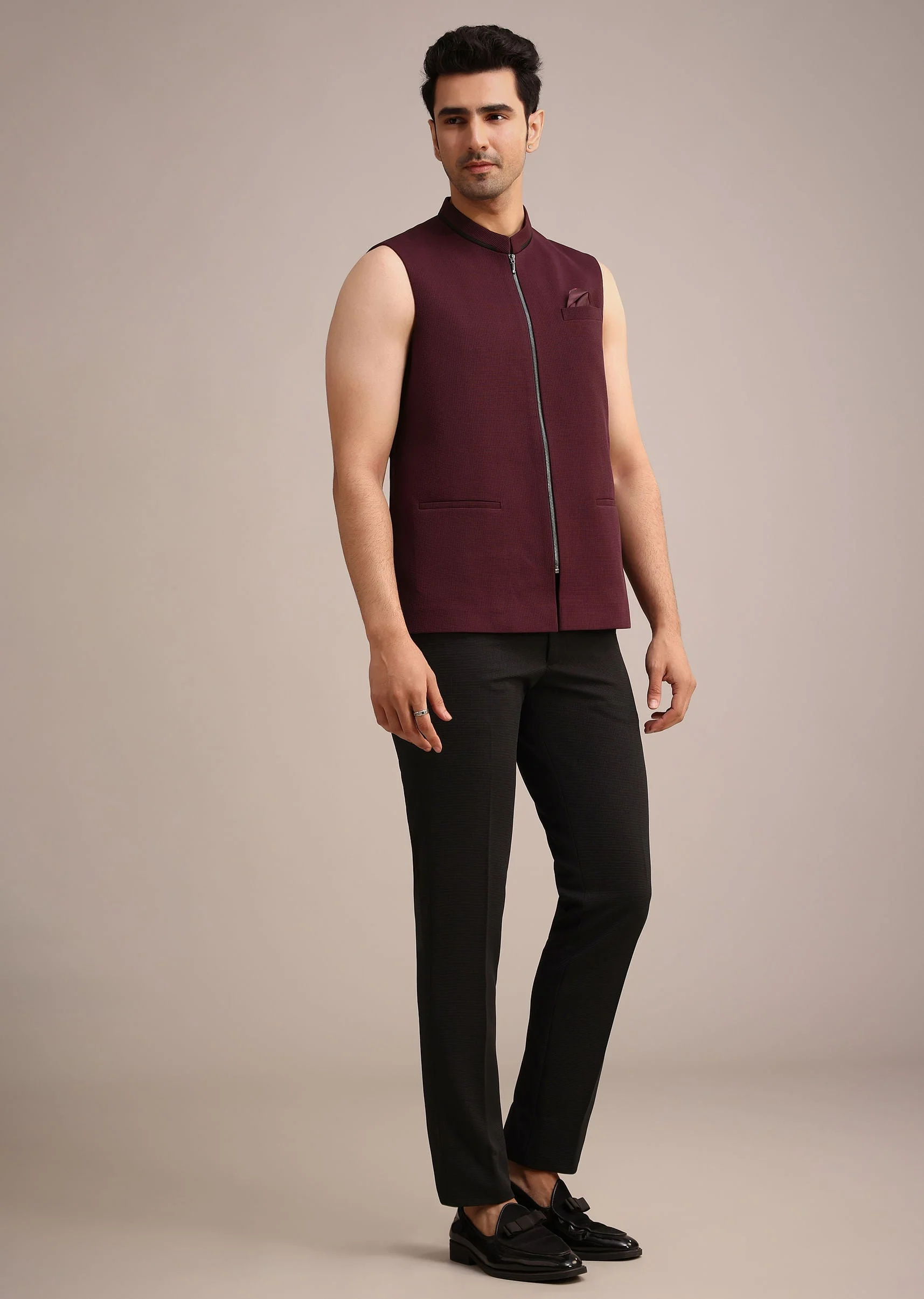 Red Knit Tuxedo Set With Waist Coat - Image 6