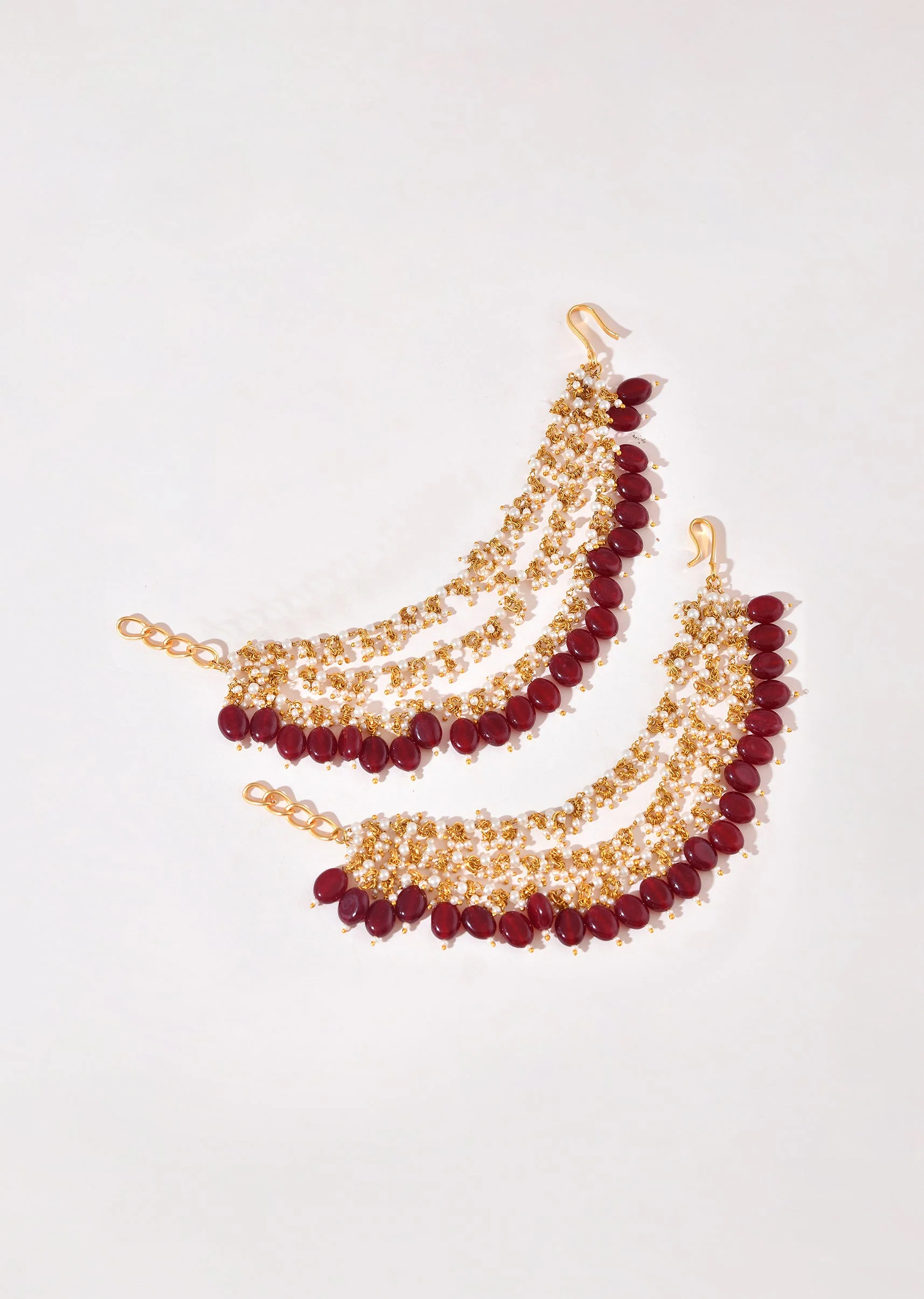 Red Kundan Bead Drop Earchain Set - Image 2