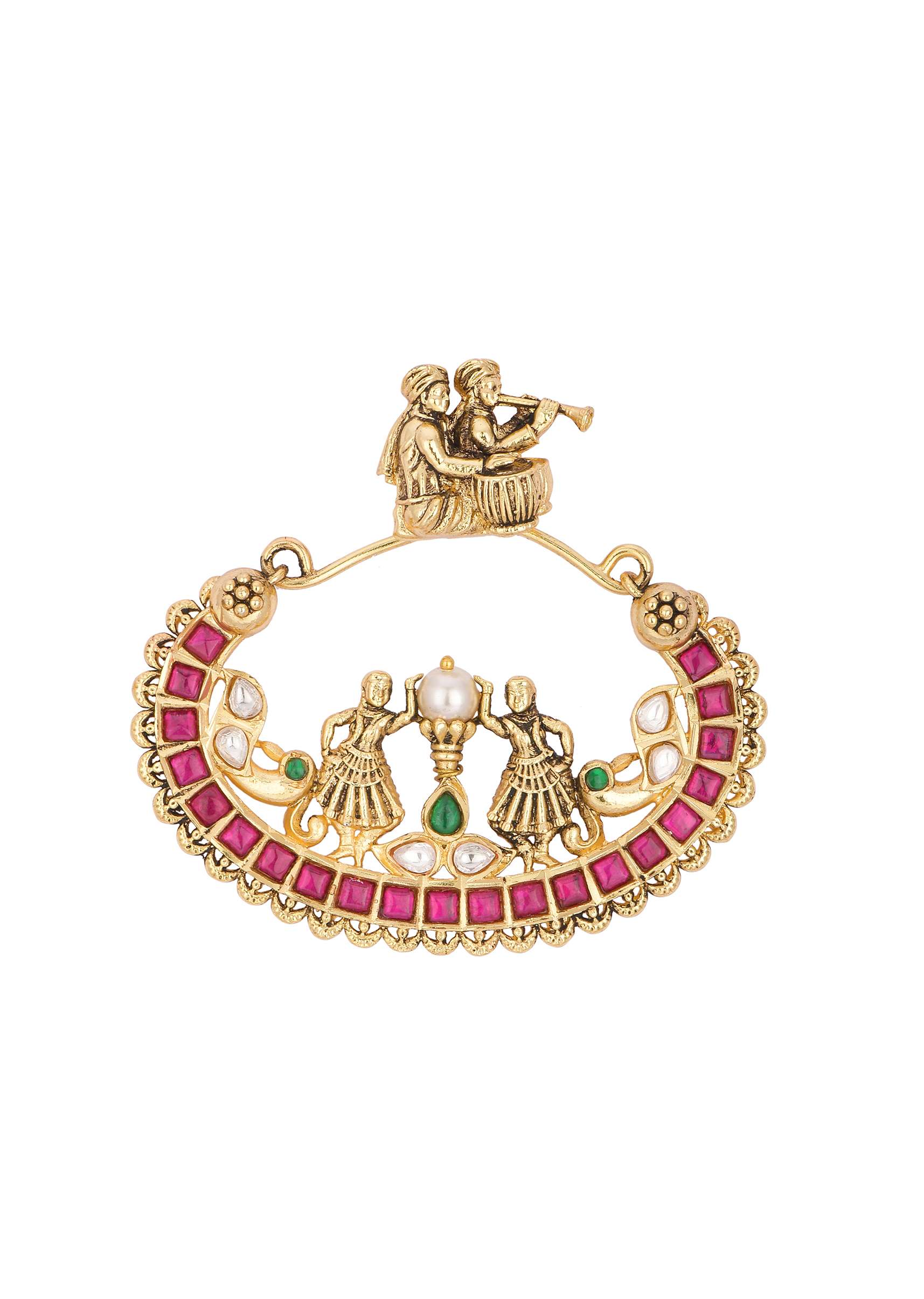 Red Kundan Oval Danglers - Image 2