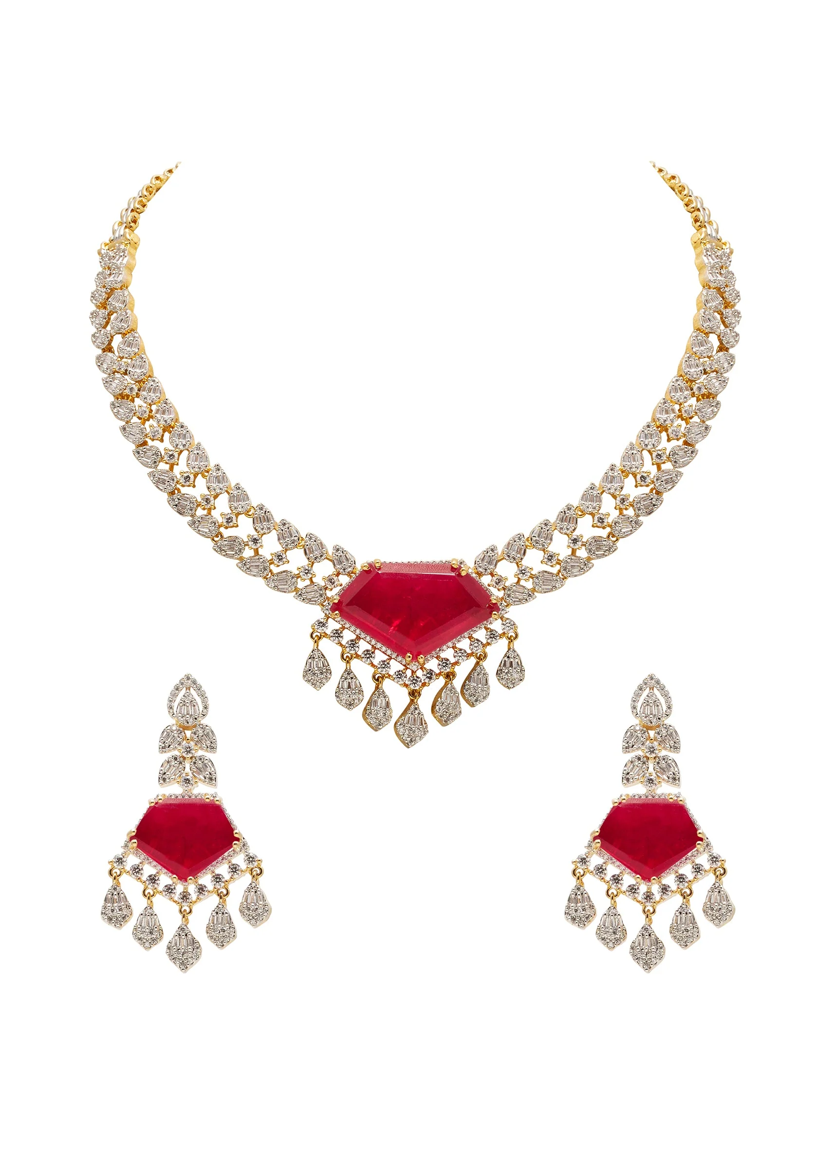 Red Kundan Statement Necklace Set - Image 2