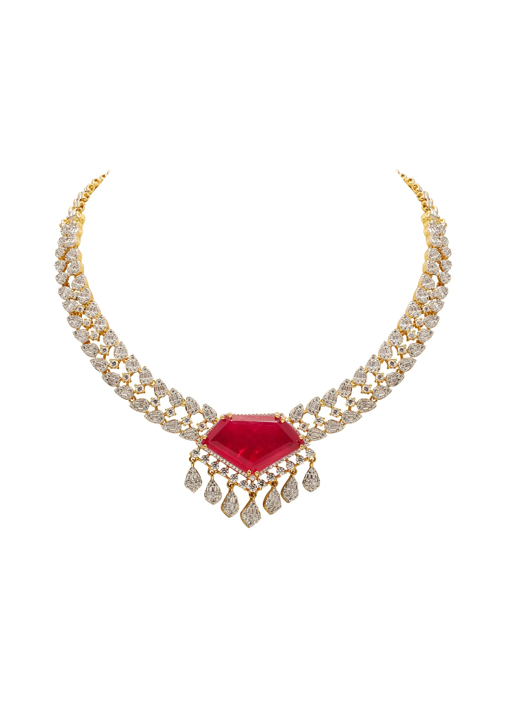 Red Kundan Statement Necklace Set - Image 3