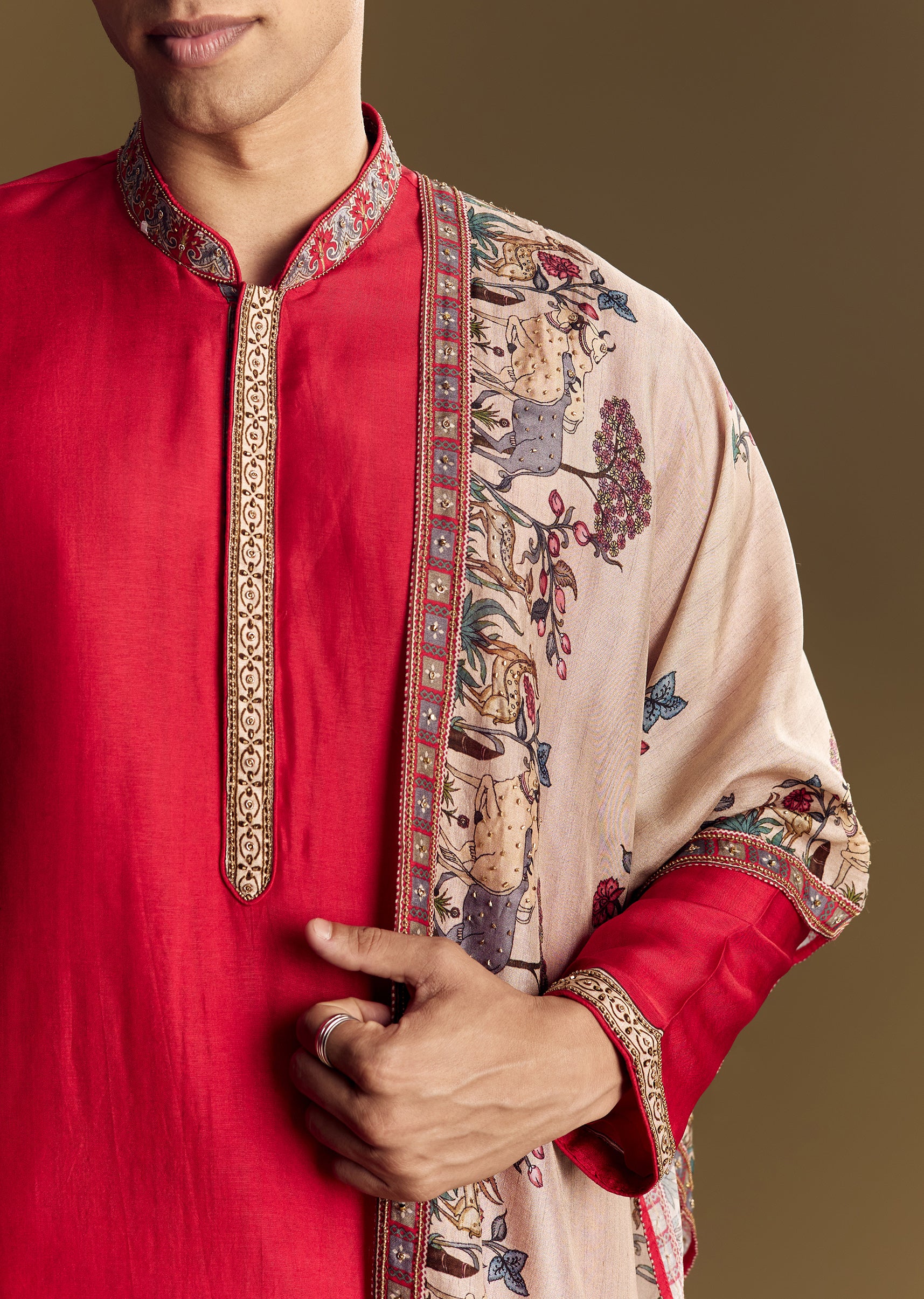Red Kurta Set For Men