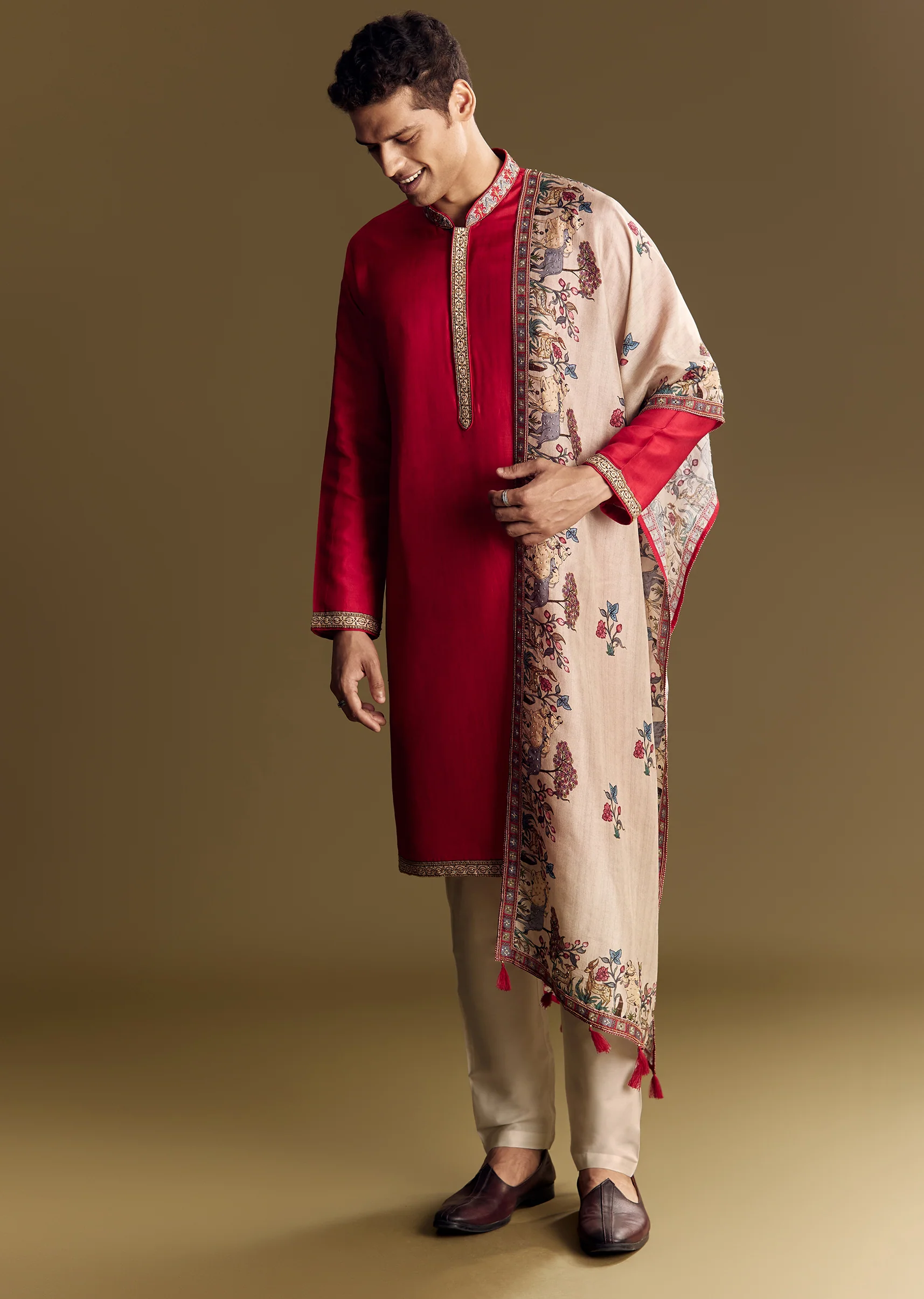 Red Kurta Set For Men - Image 2