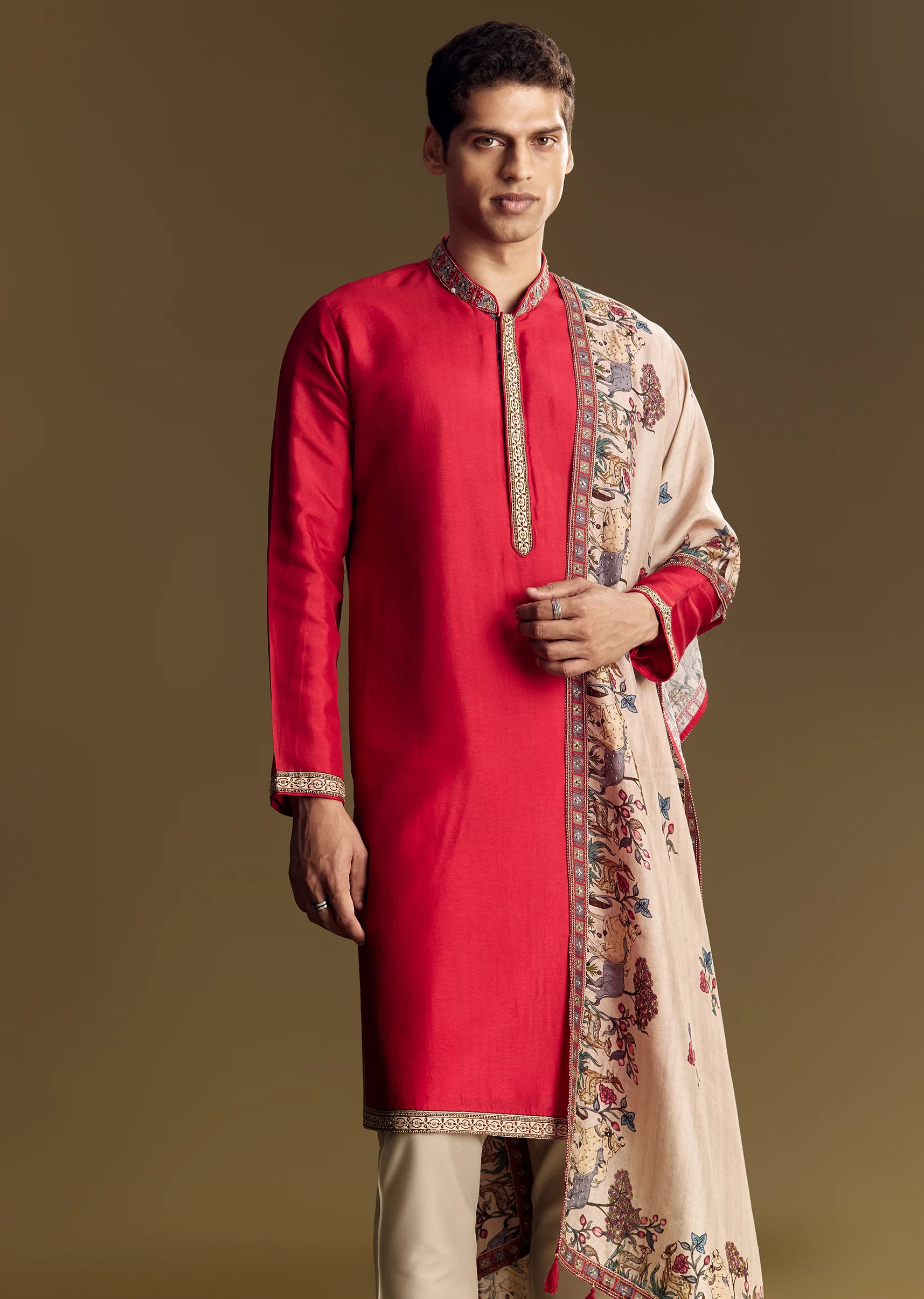 Red Kurta Set For Men - Image 3