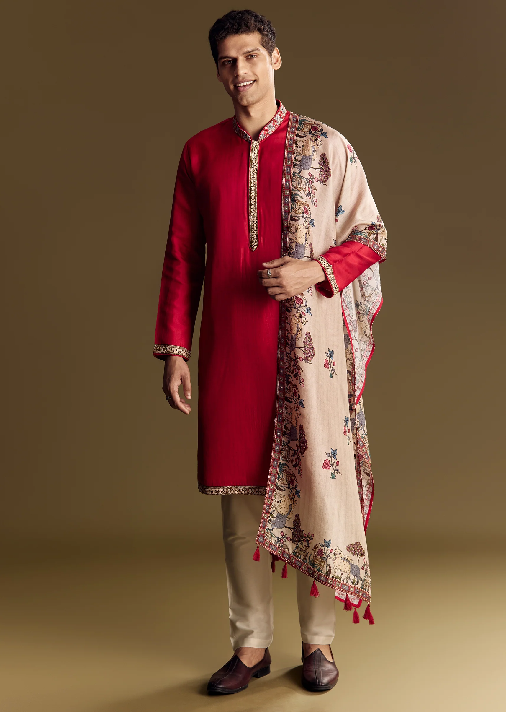 Red Kurta Set For Men - Image 4