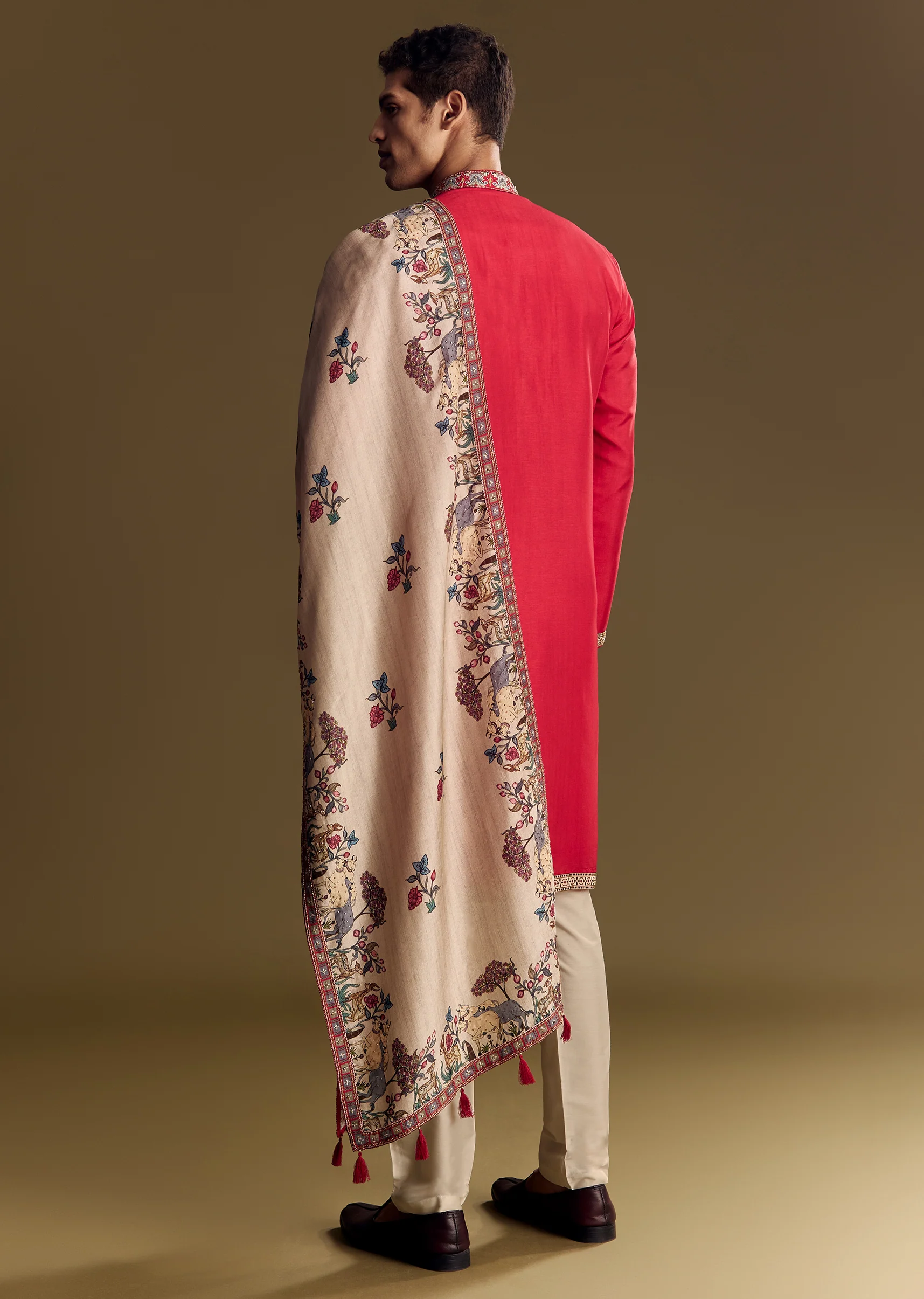Red Kurta Set For Men - Image 5