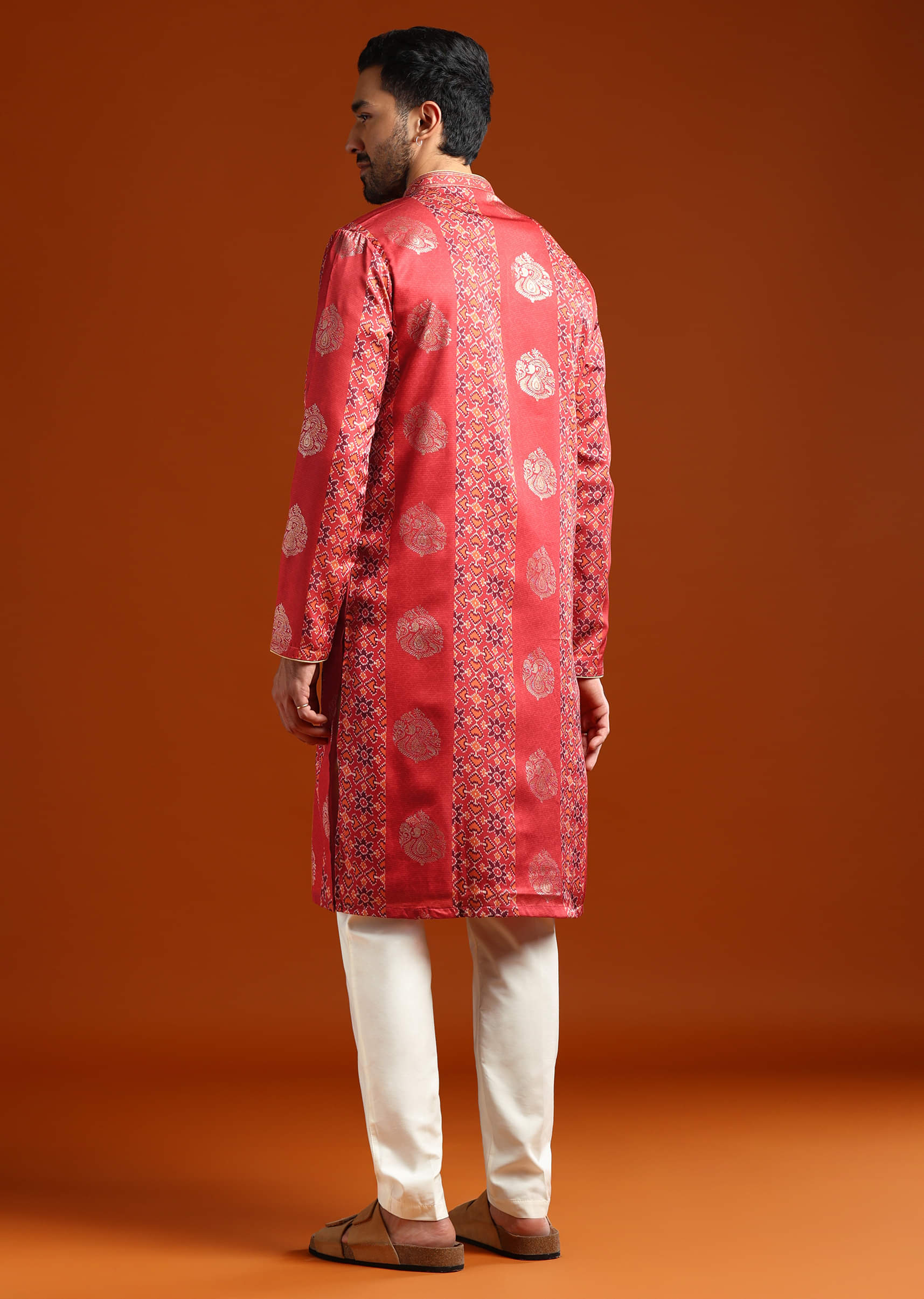 Red Kurta Set For Men With Ethnic Motif Work - Image 5