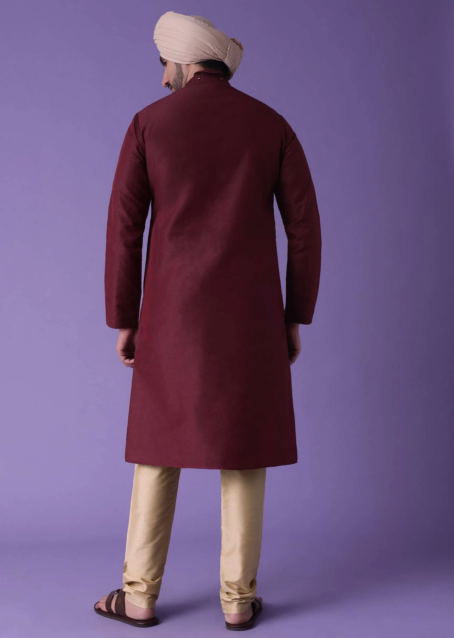 Red Kurta Set In Cotton Silk With Mirror Embroidery - Image 5