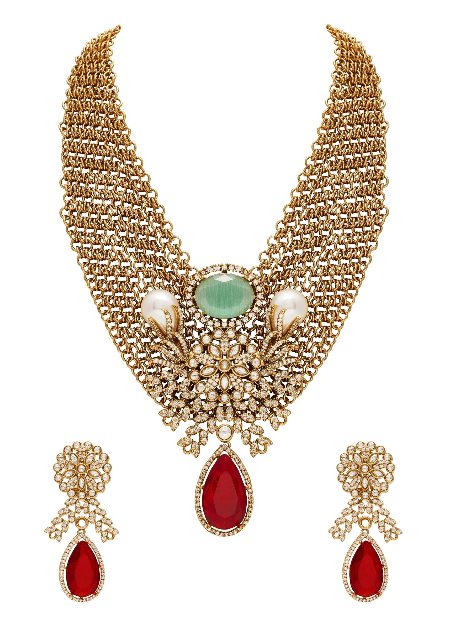 Red Layered Statement Necklace Set - Image 2