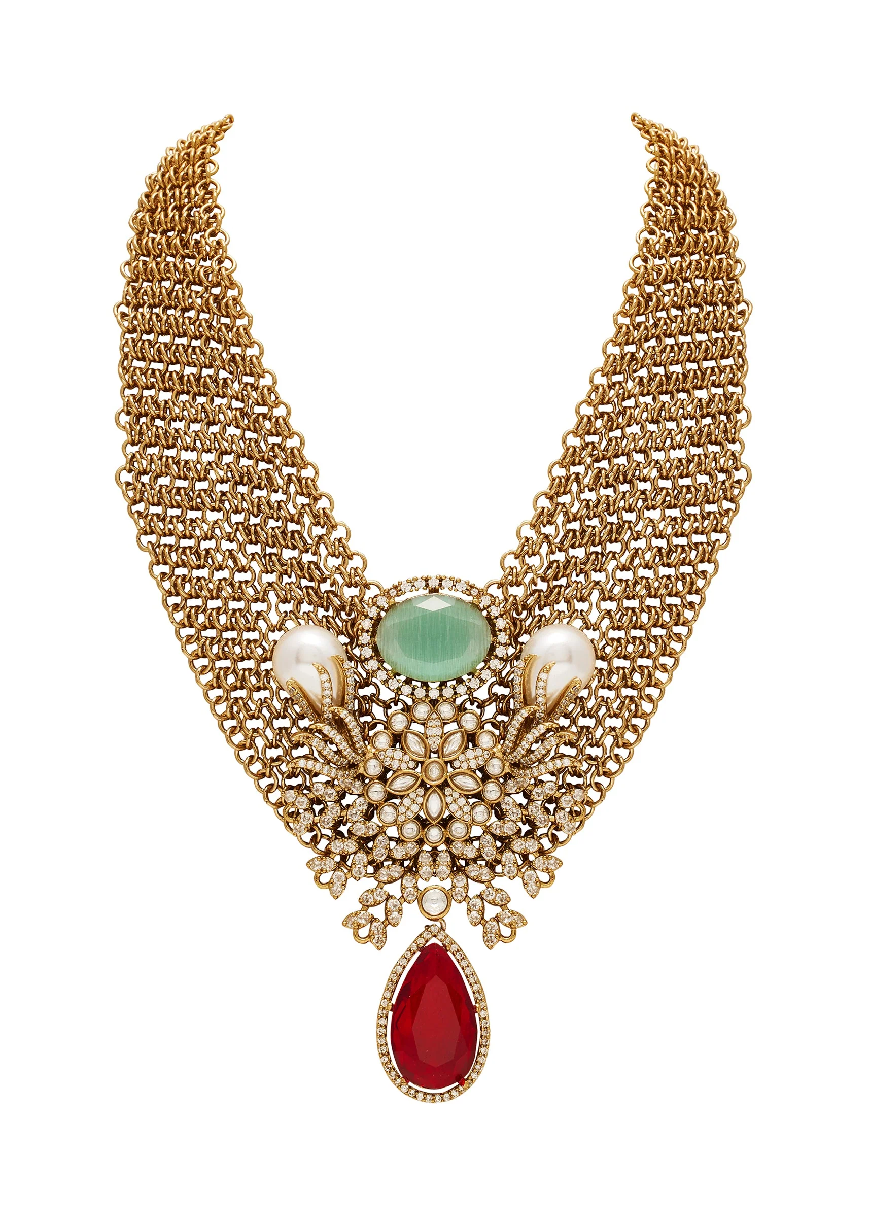 Red Layered Statement Necklace Set - Image 3