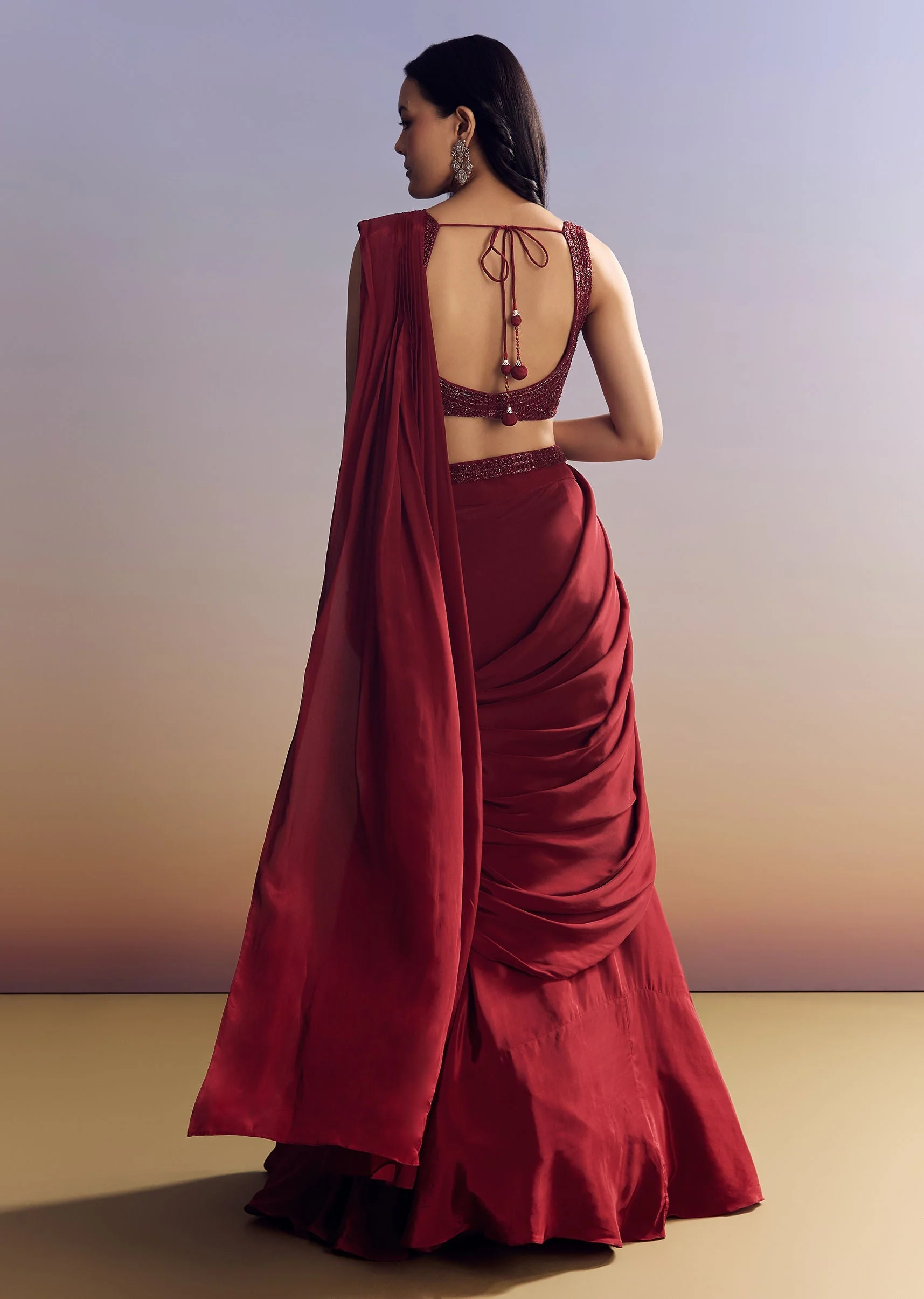 Red Lehenga Set With Cut Dana Blouse And Net Dupatta - Image 5