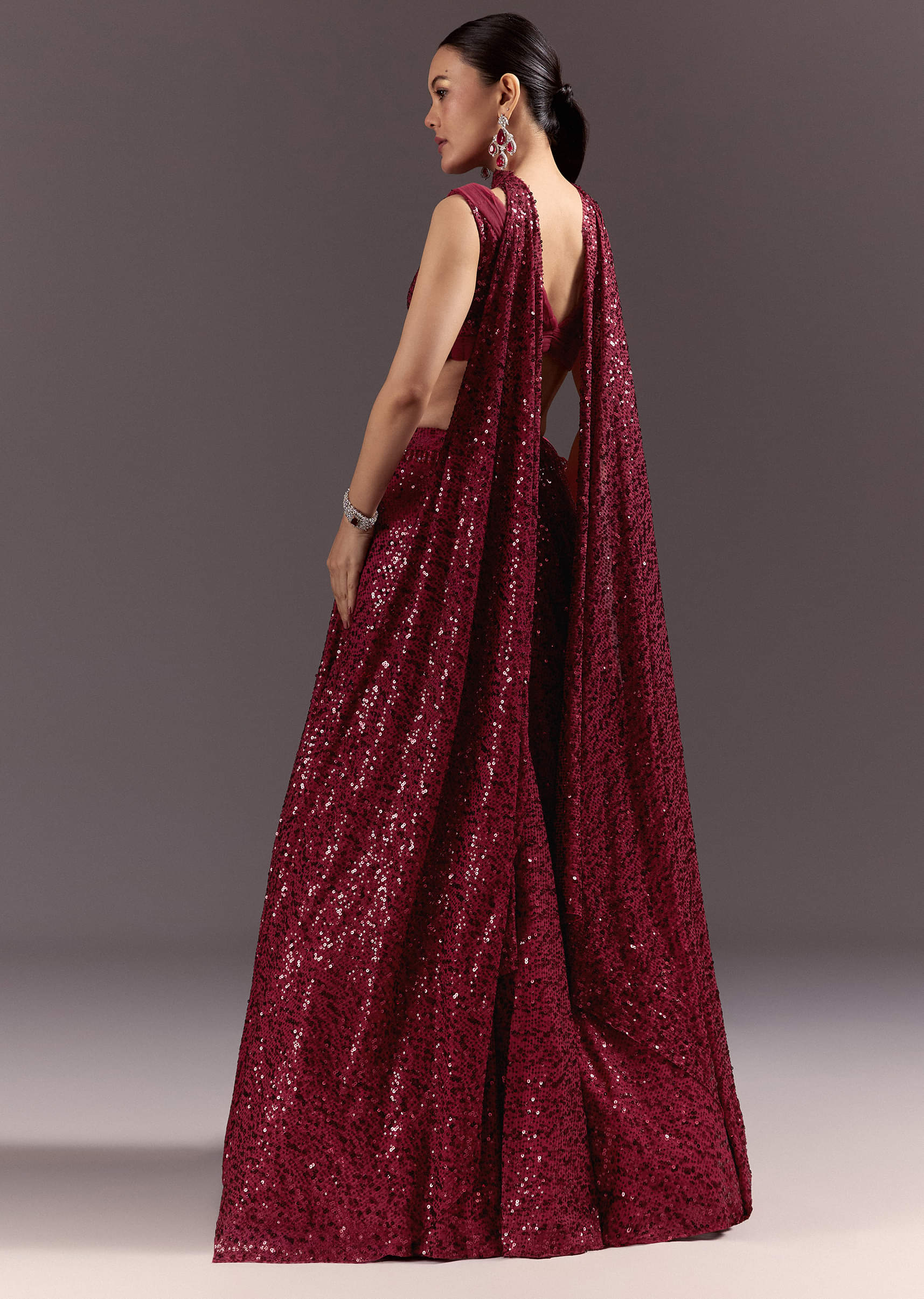 Red Lehenga Set With Embellished Dupatta And Tassels - Image 5