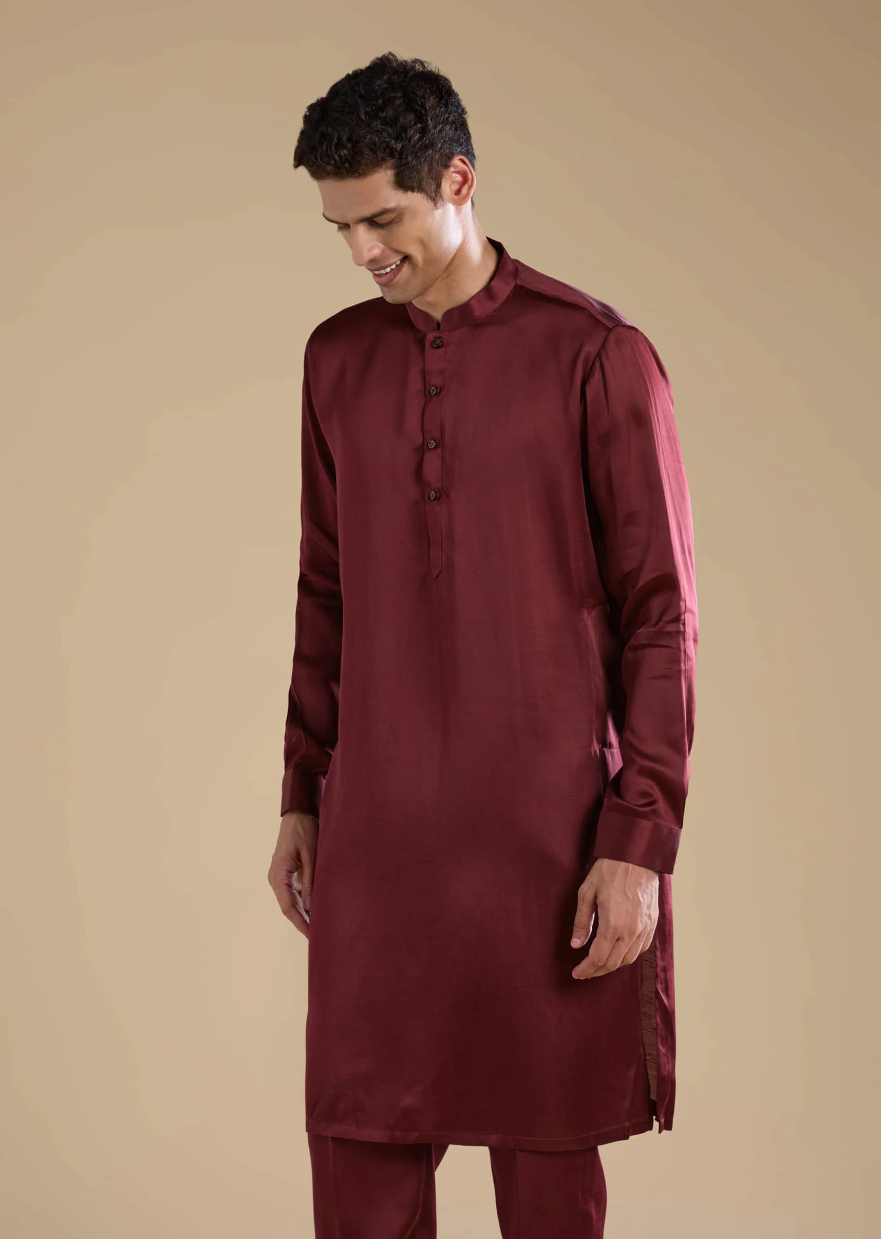 Red Linen Jacket Kurta Set with Resham Work - Image 6