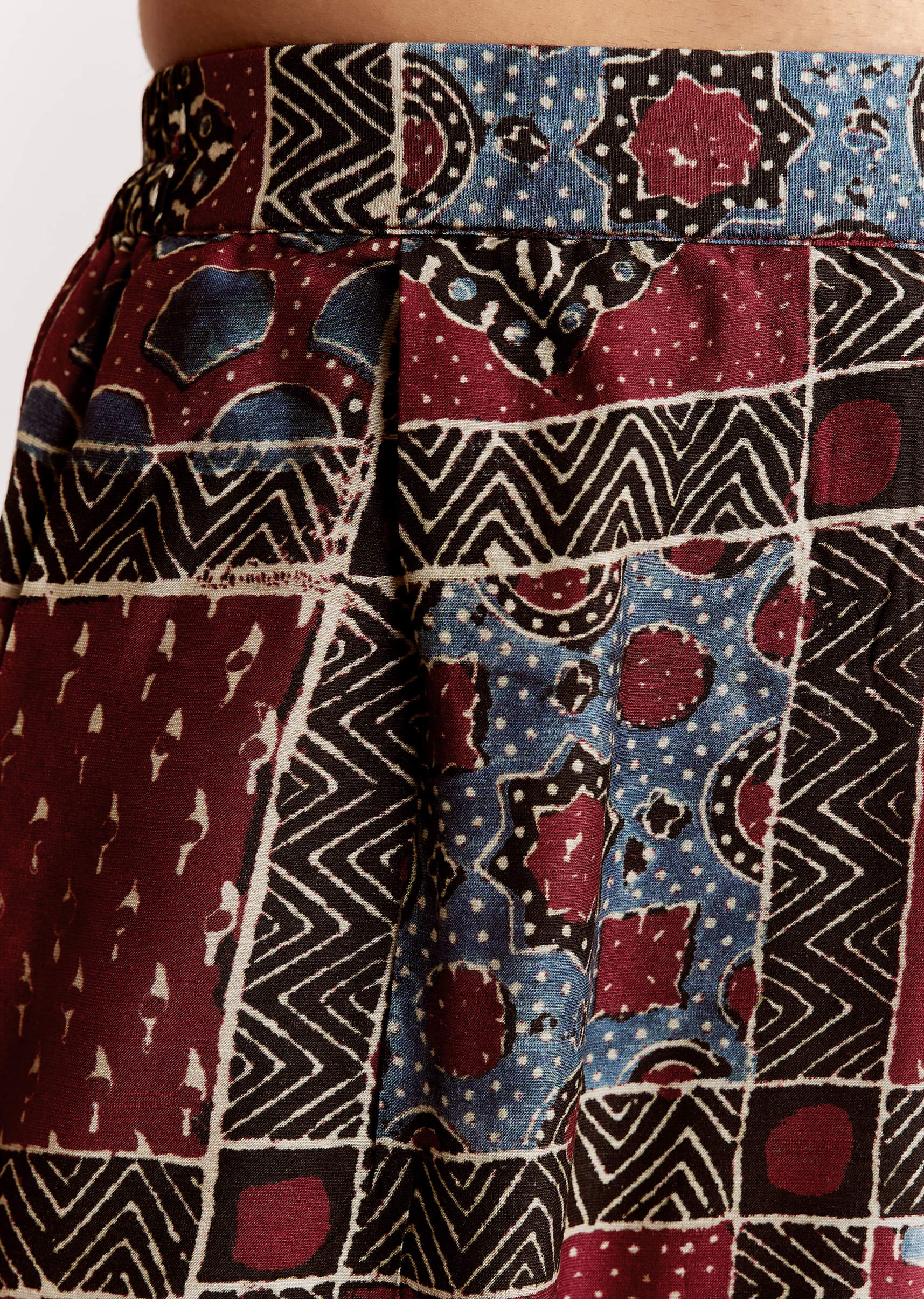Red Linen Kurta Set With Ajrakh Print - Image 6