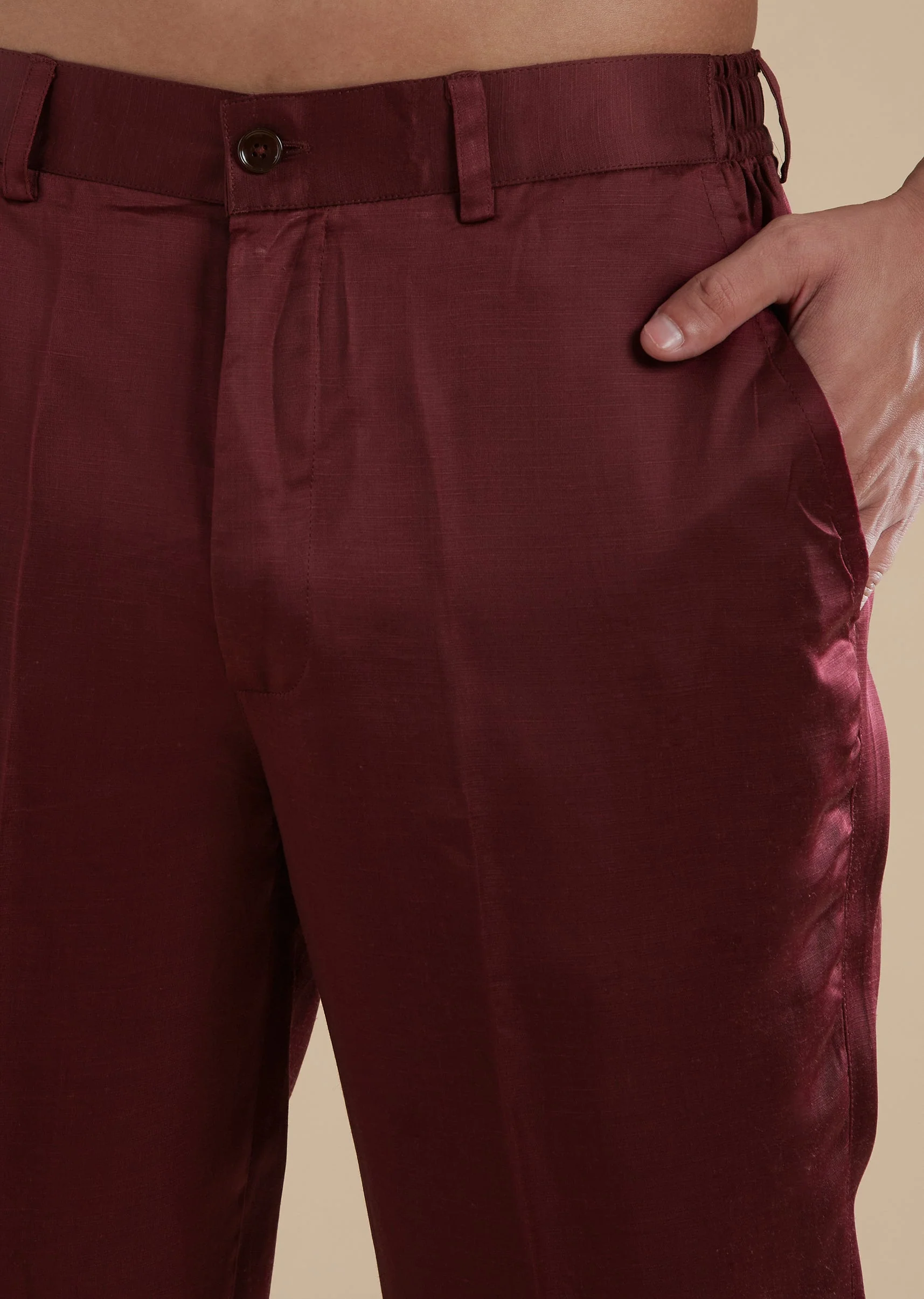Red Maroon Silk Kurta Set With Metal Stone Detail - Image 6