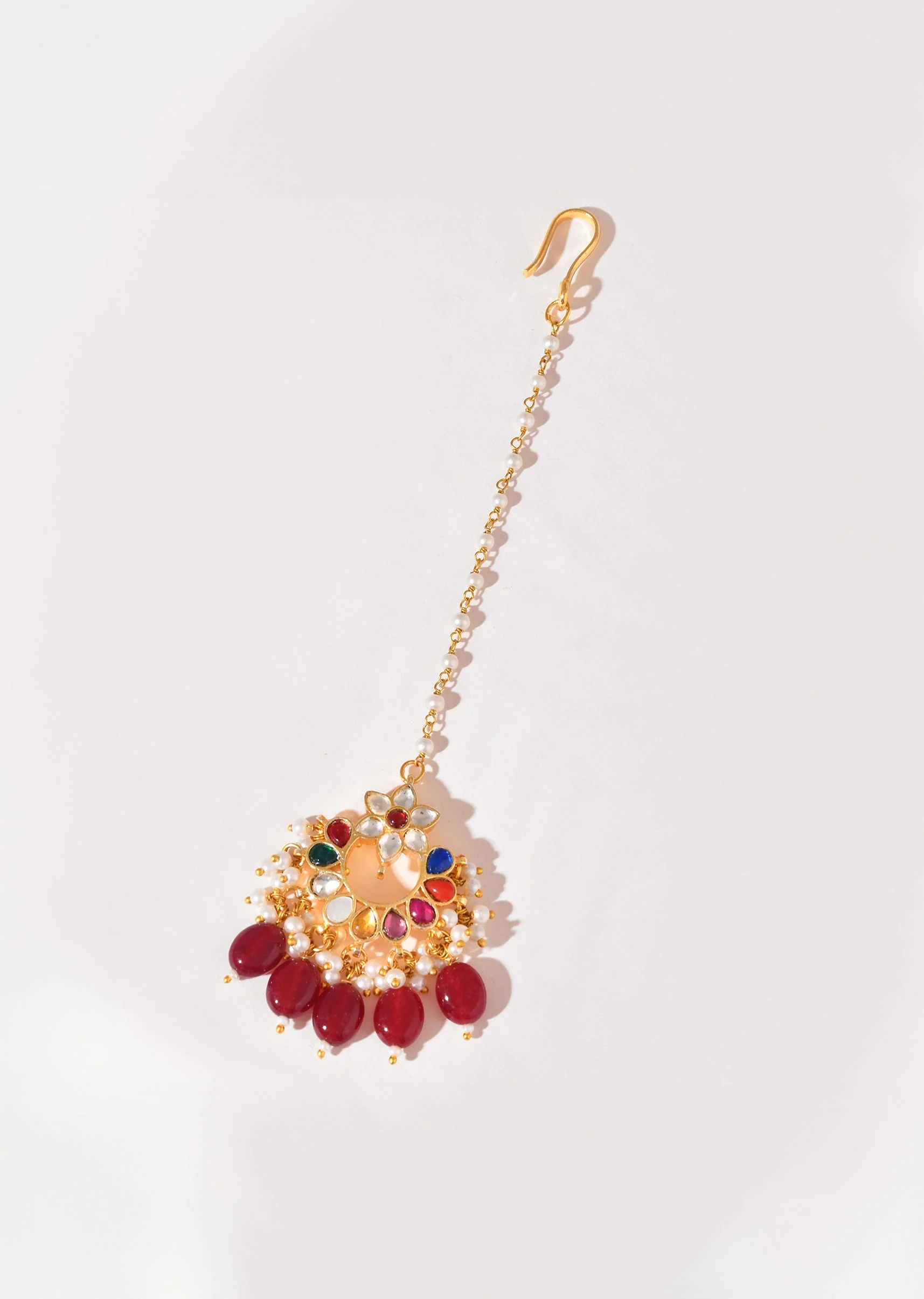 Red Multi Colored Earrings With Pachi Kundan - Image 2