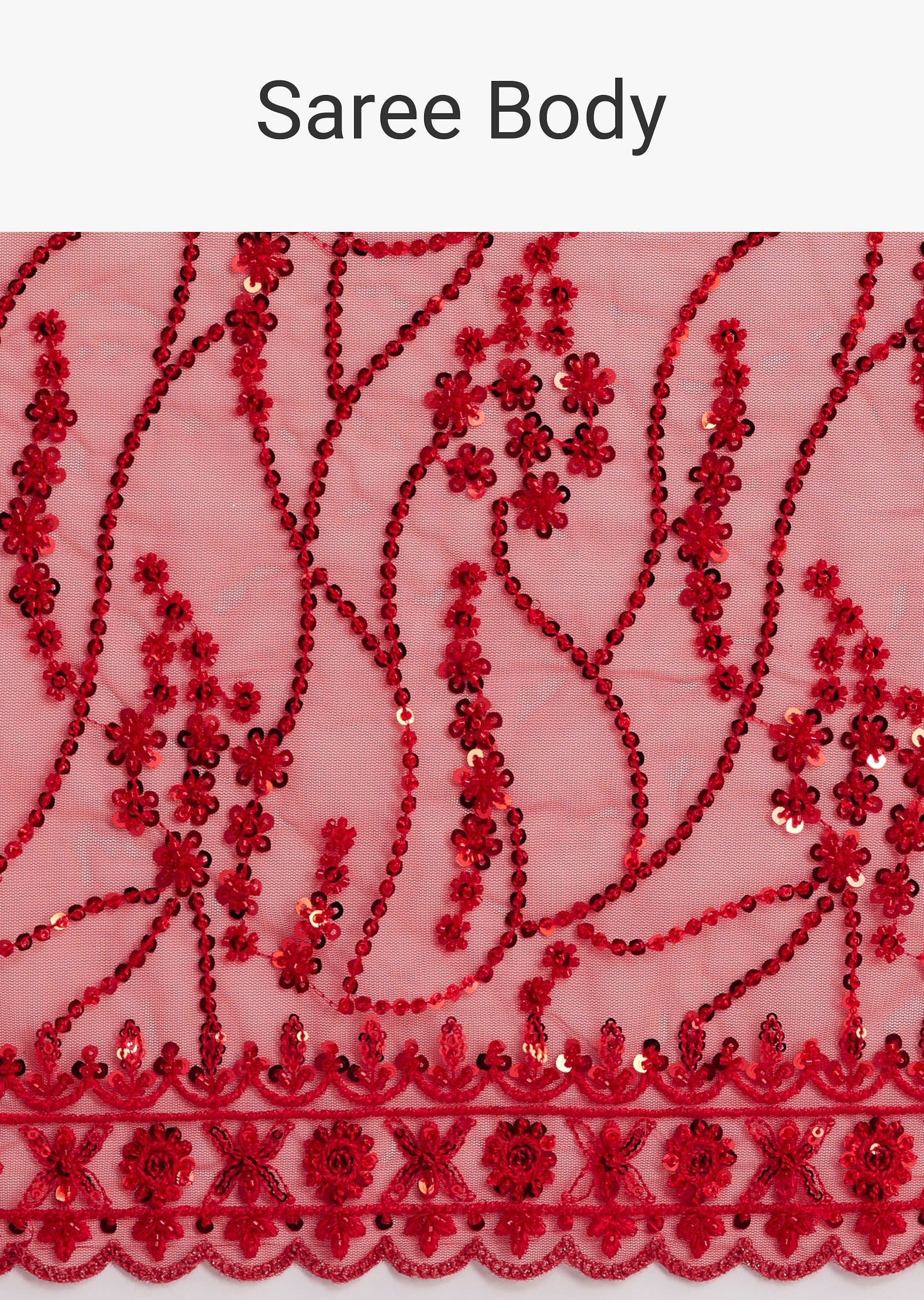 Red Net Saree With Sequins And Stone Detailing - Image 9