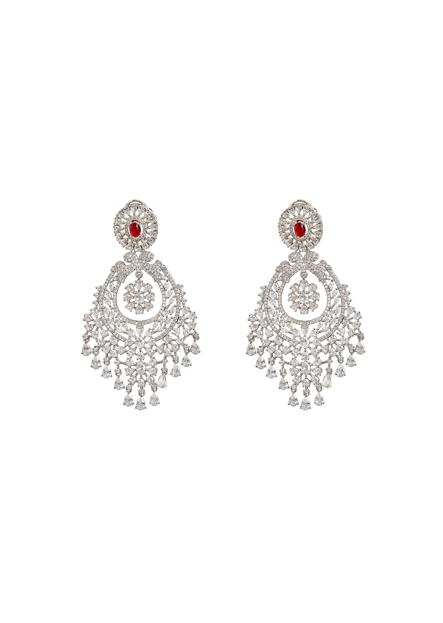 Red Onyx and cubic Zircon Chandelier Earrings - Image 2