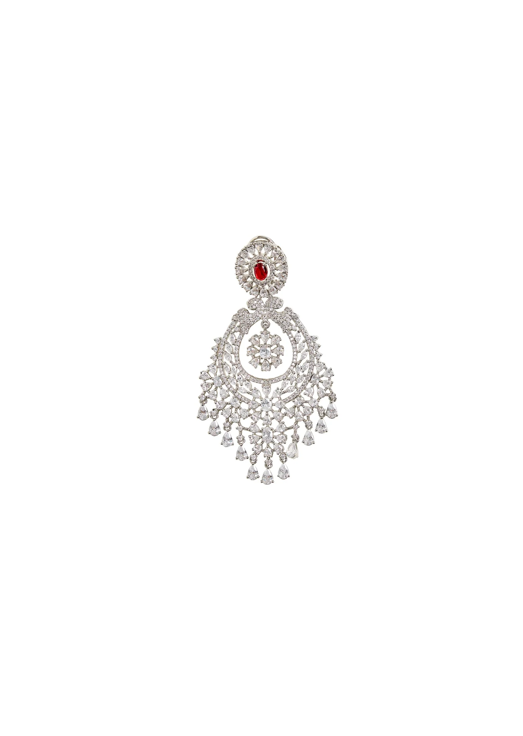 Red Onyx and cubic Zircon Chandelier Earrings - Image 3