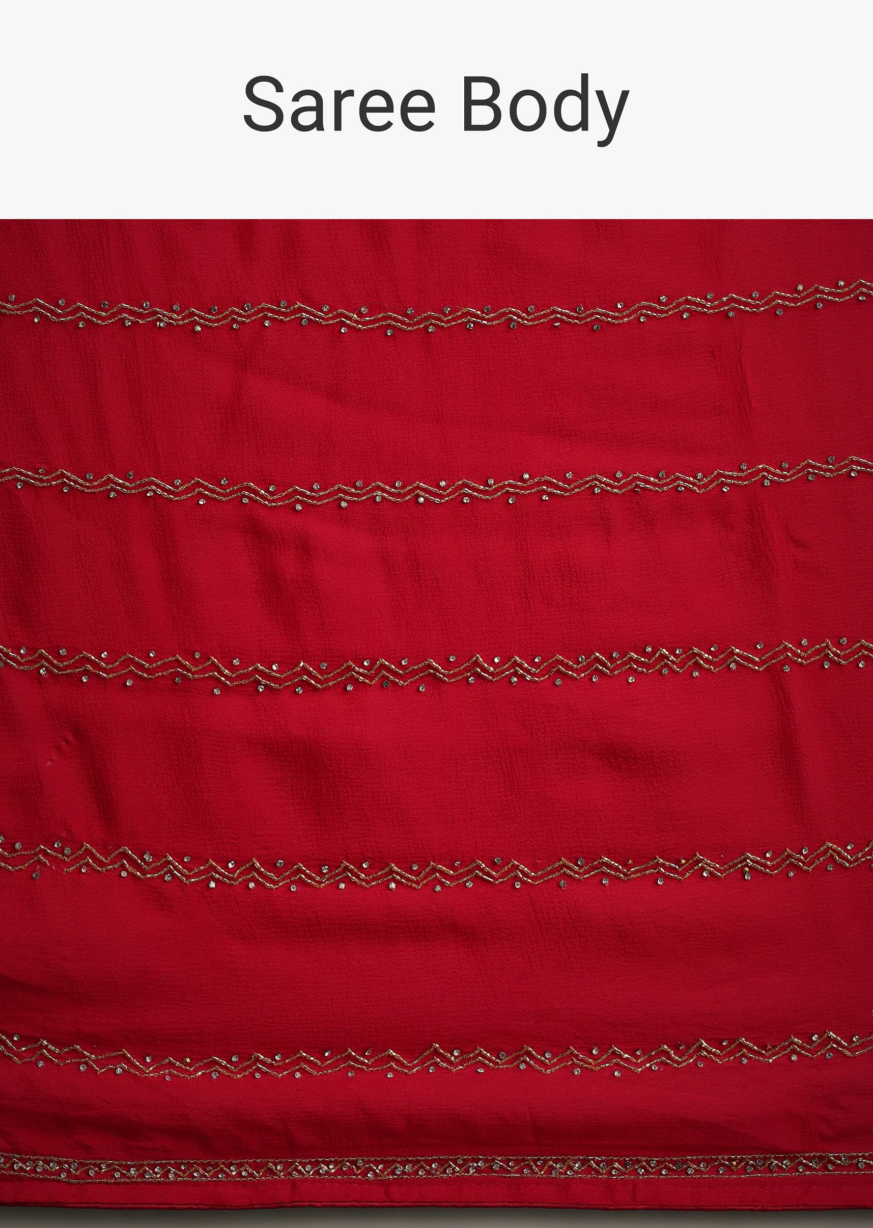 Red Orange Dual Tone Chinon Heavy Embroidered Saree - Image 10