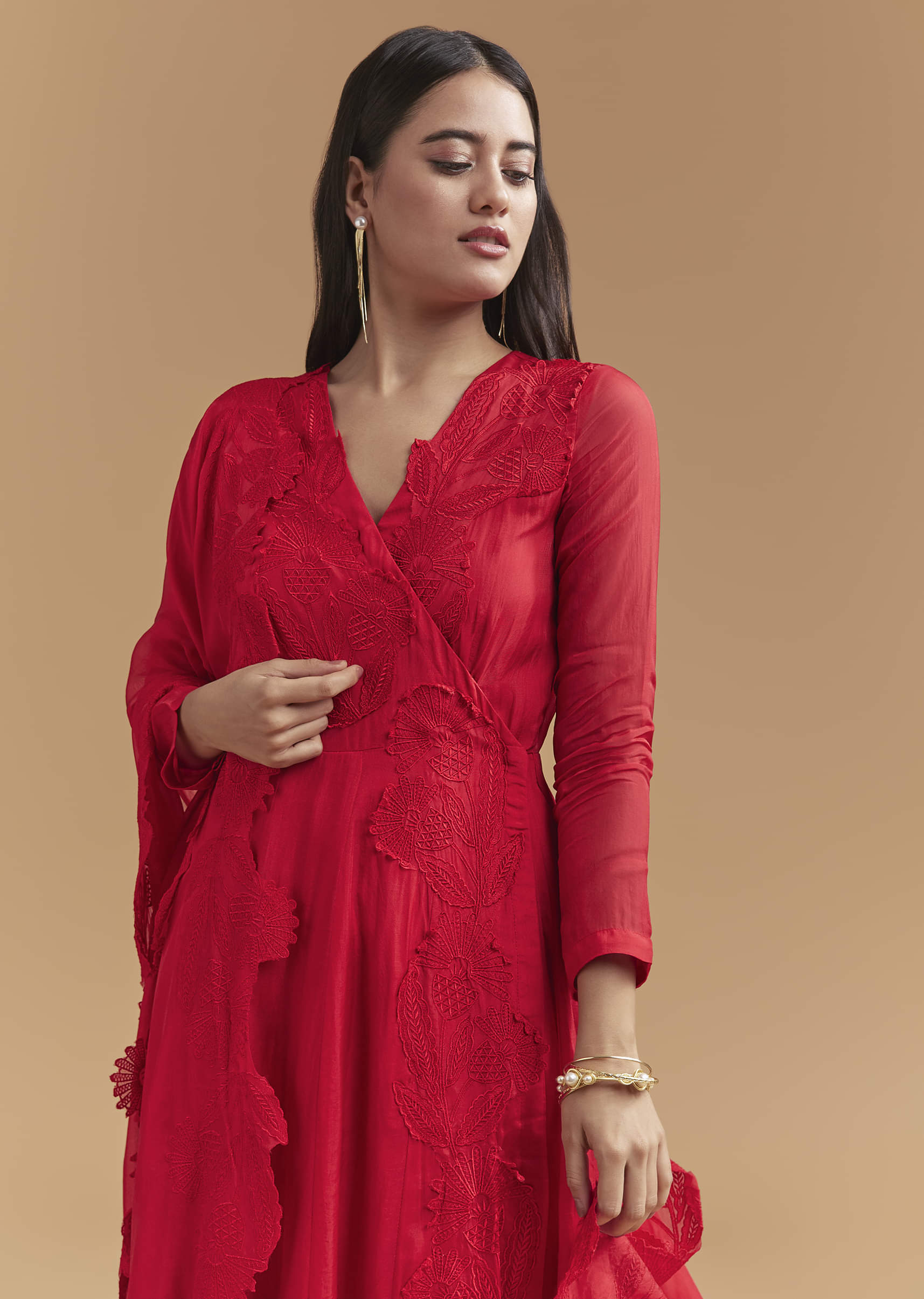 Red Organza Anarkali Suit With Intricate Resham Work - Image 4