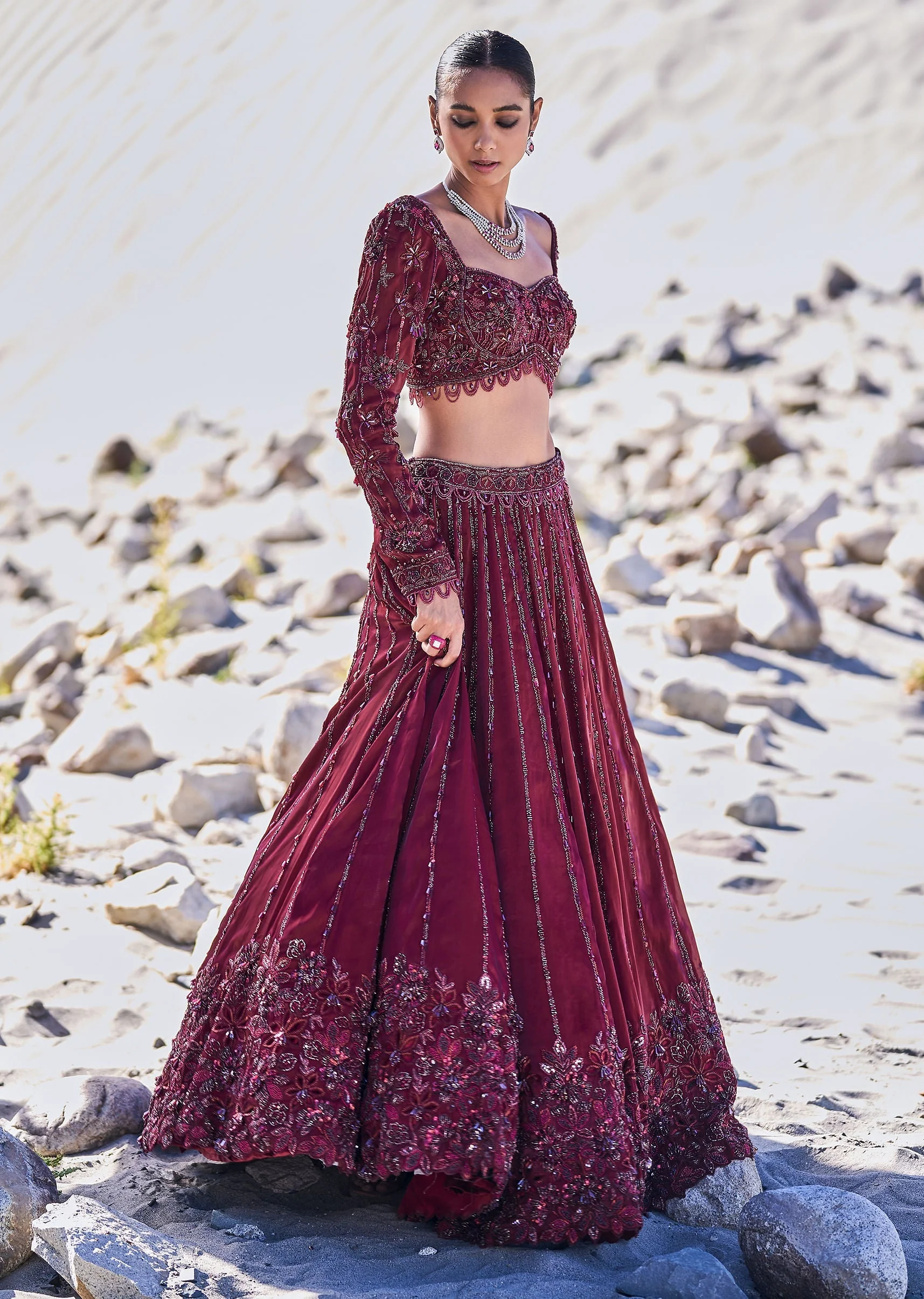 Red Organza Embroidered 12 Kali Lehenga And Blouse With Dupatta - Image 6