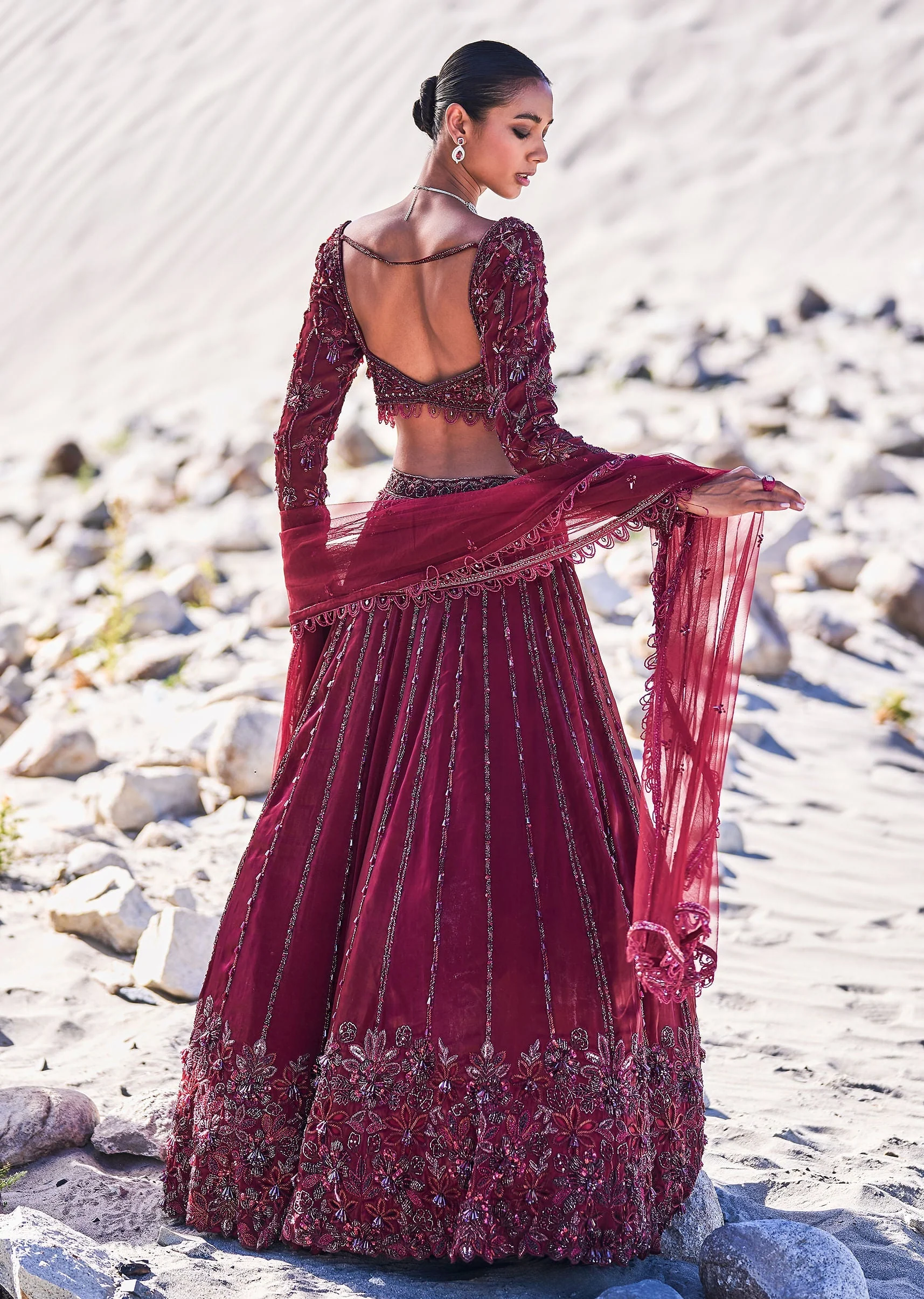 Red Organza Embroidered 12 Kali Lehenga And Blouse With Dupatta - Image 7