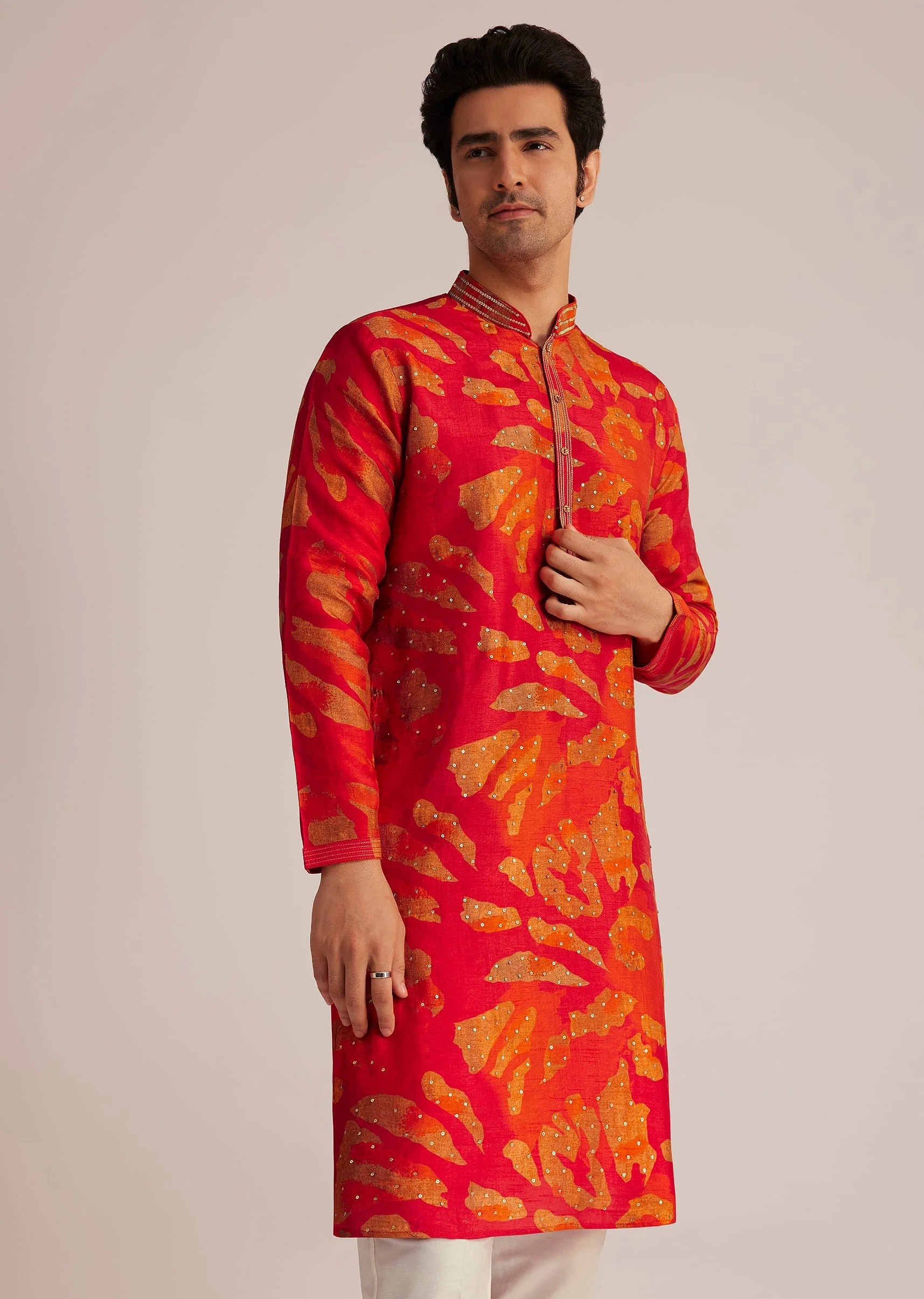 Red Printed Kurta Set - Image 4