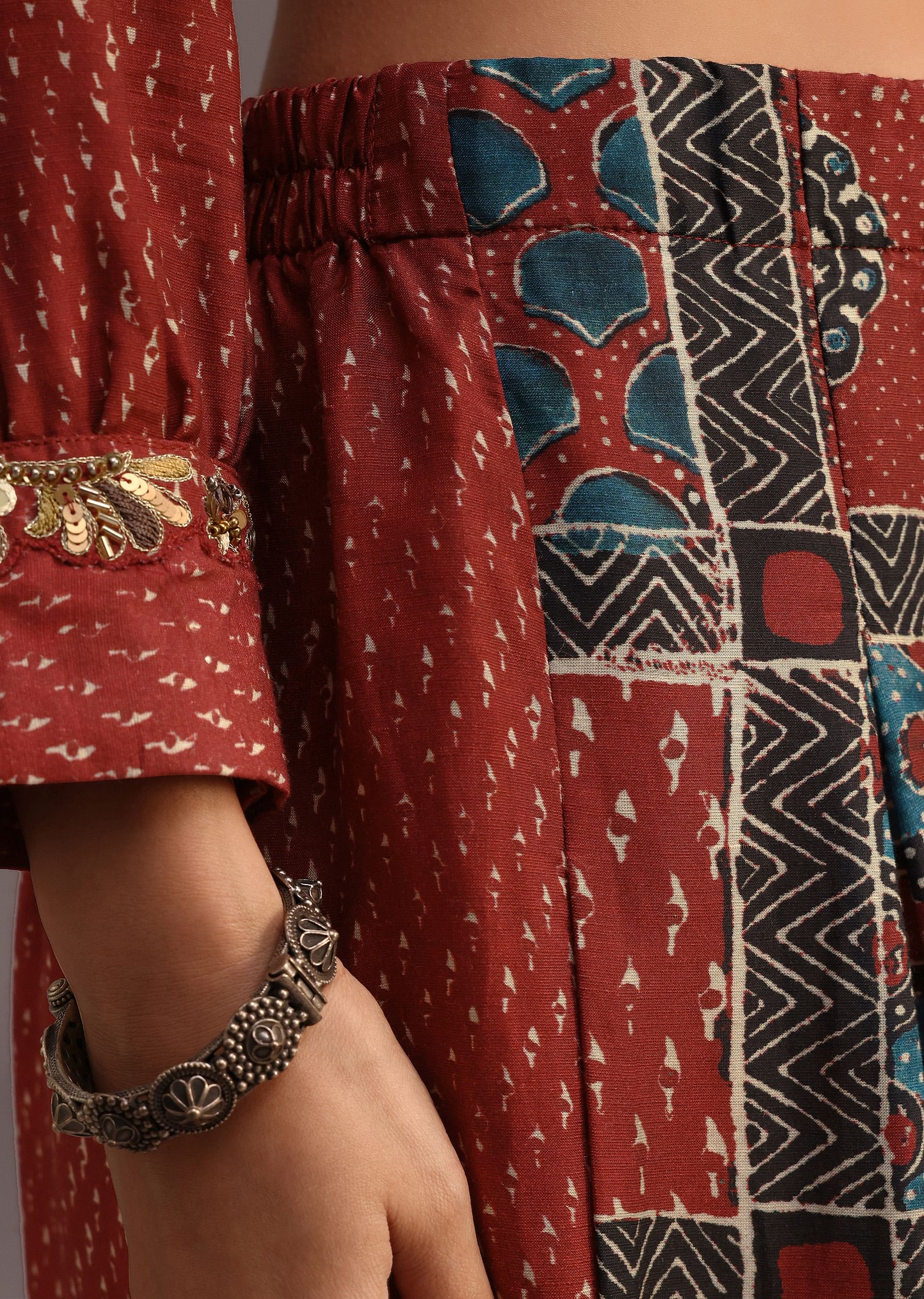Red Printed Kurti With Palazzo Set - Image 6