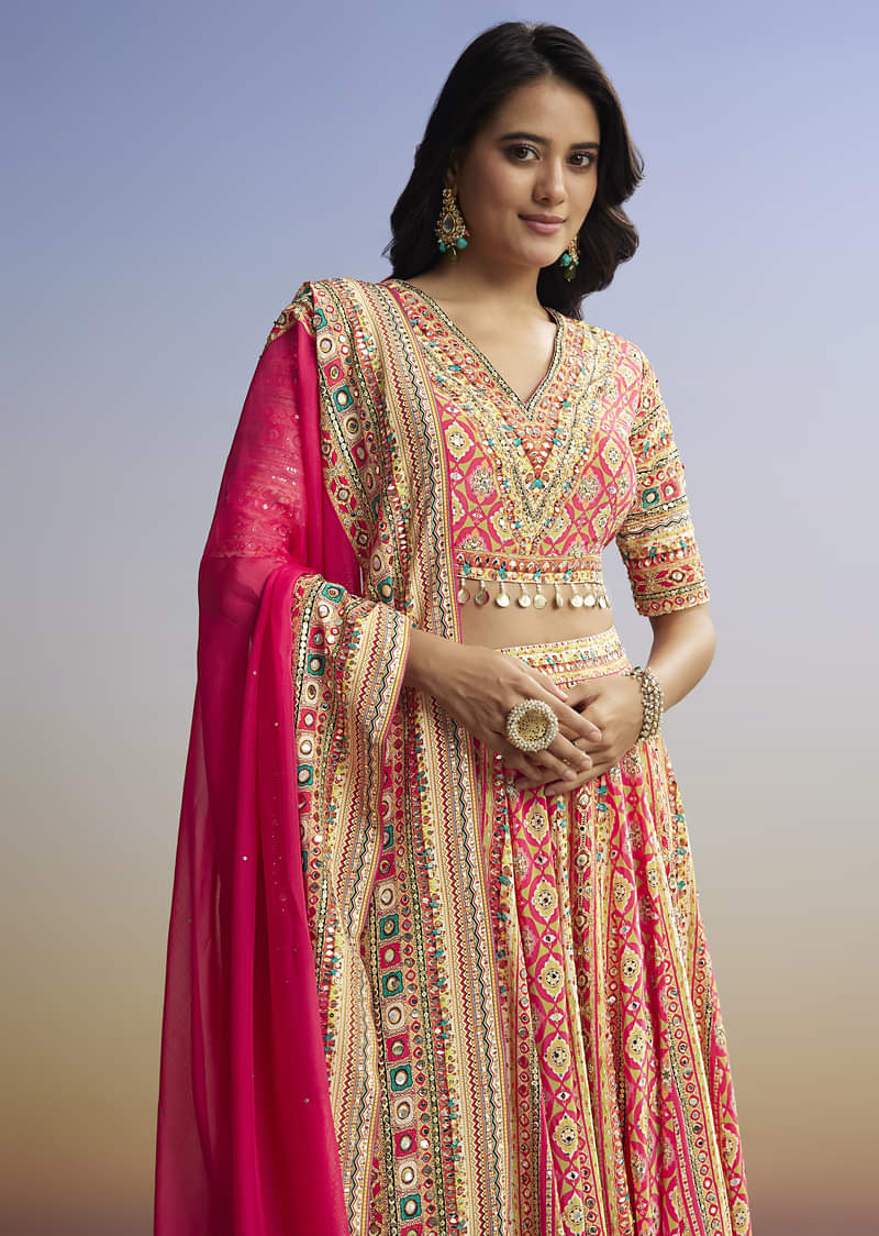 Red Printed Lehenga With Boho Charm - Image 4
