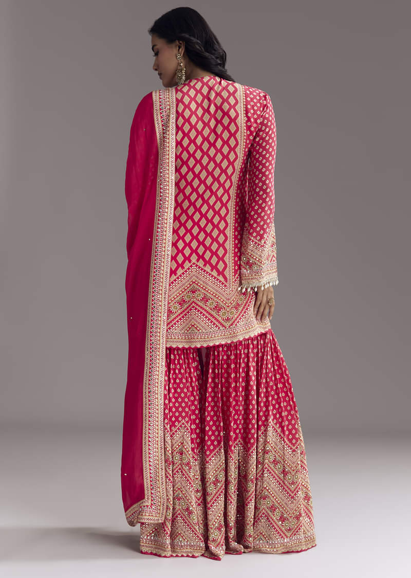 Red Printed Sharara Set - Image 5