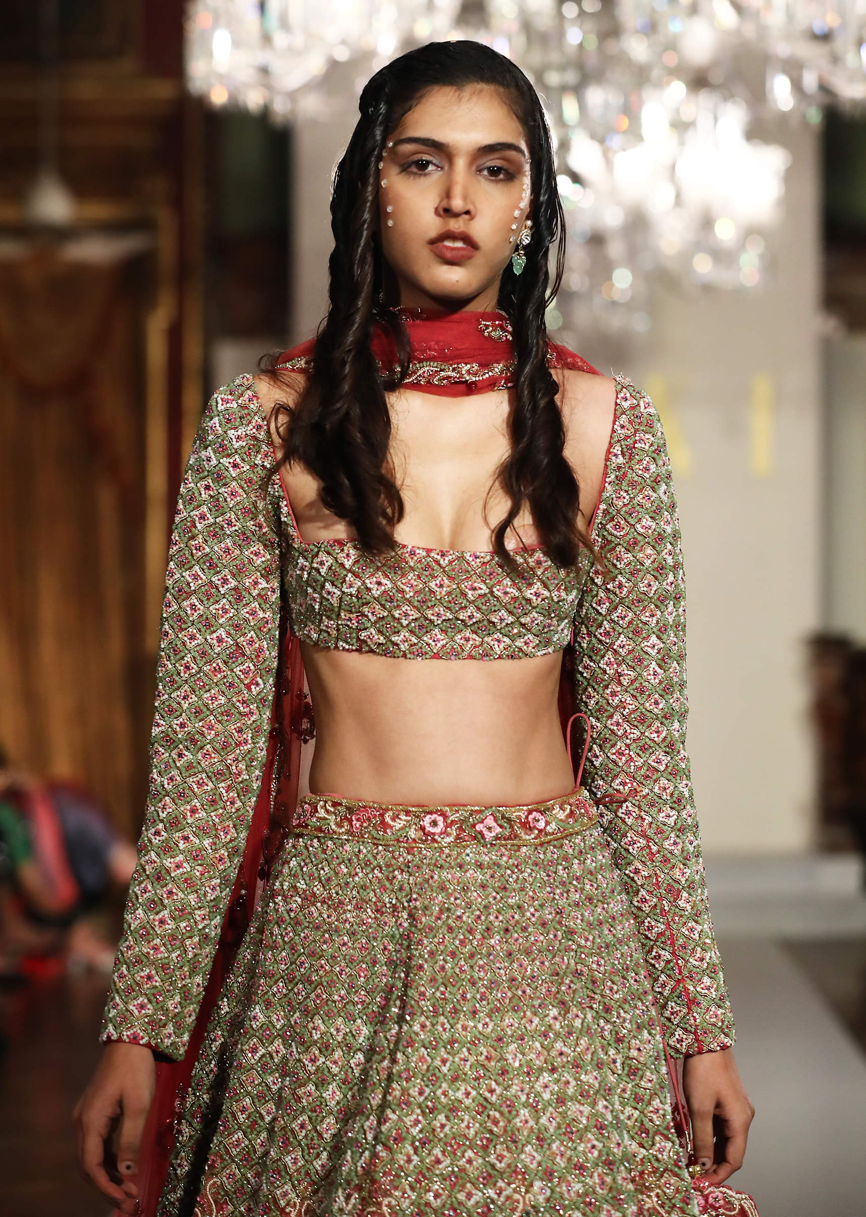 Red Raw Silk Bridal Lehenga With Zardosi And Sequins Embroidery - Image 2