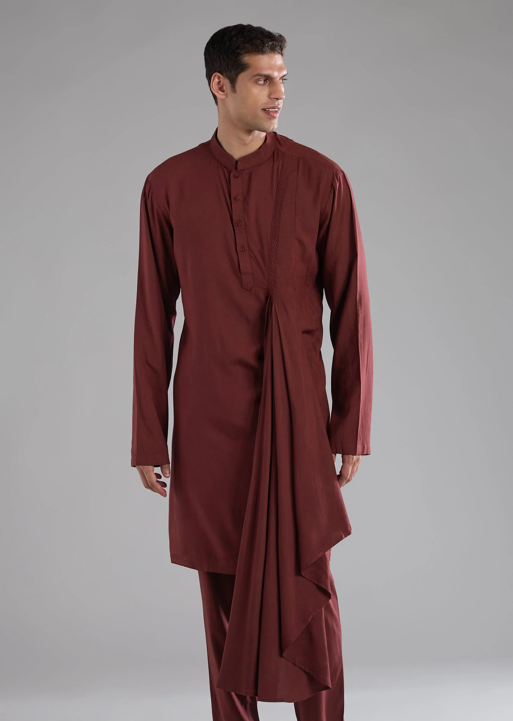 Red Raw Silk Embroidered Indowestern Kurta Set - Image 6