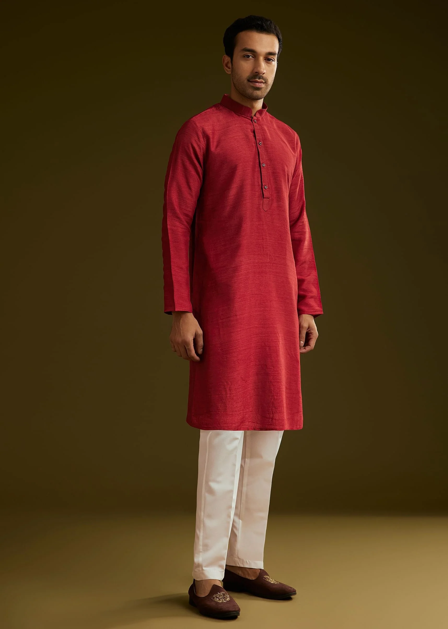 Red Rayon Kurta Jacket Set - Image 6