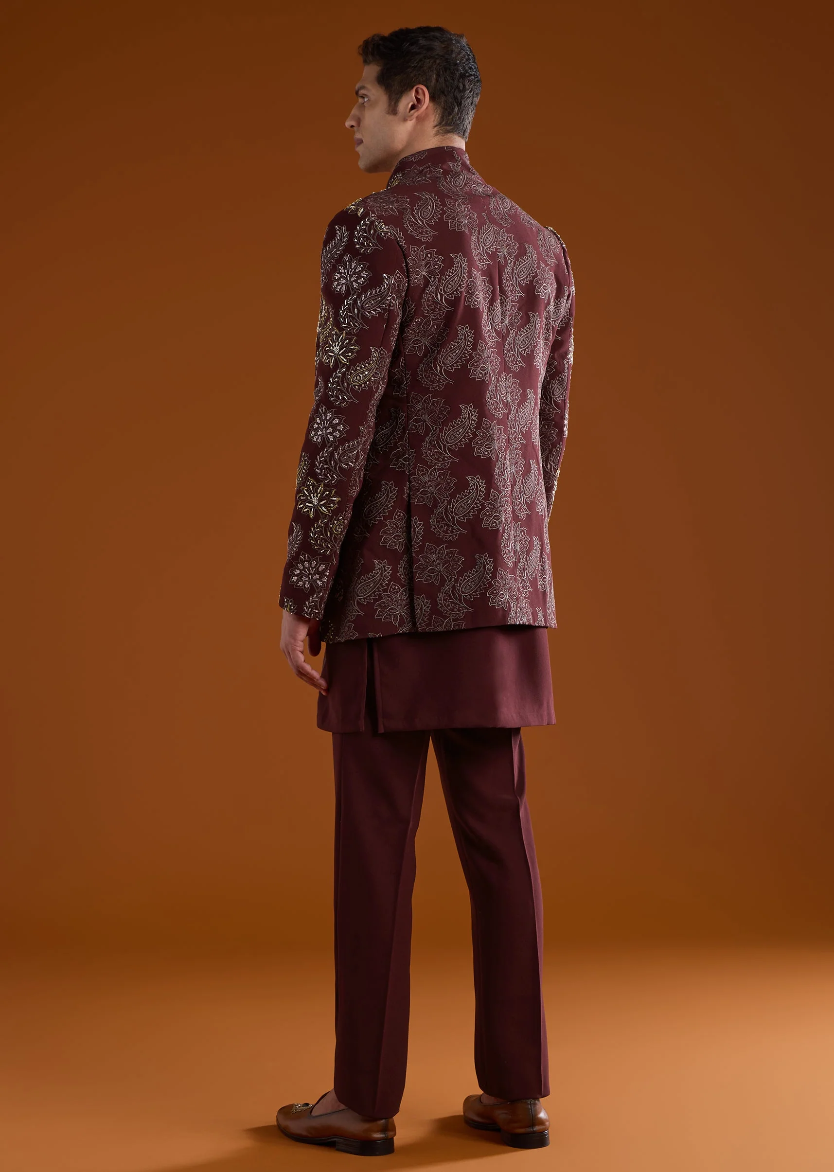 Red Resham Embroidered Jodhpuri Kurta Set - Image 5
