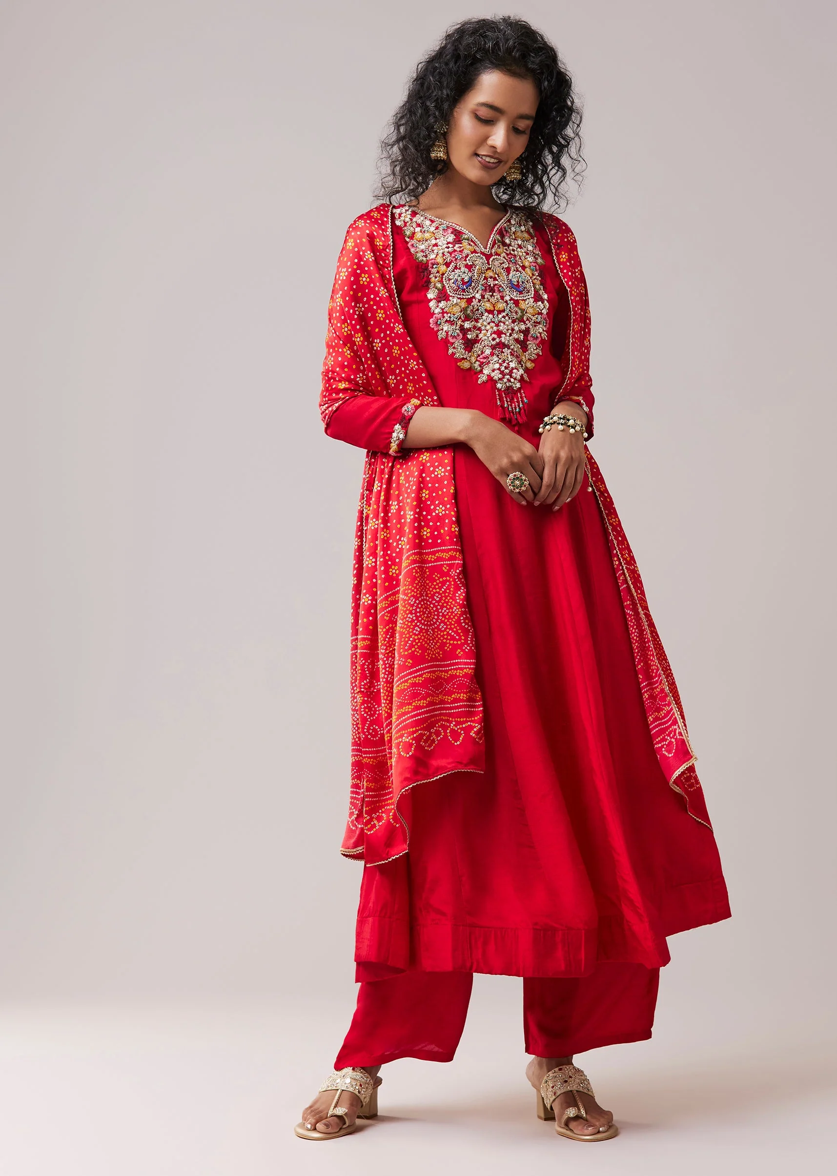 Red Resham Work Silk Anarkali Set - Image 3