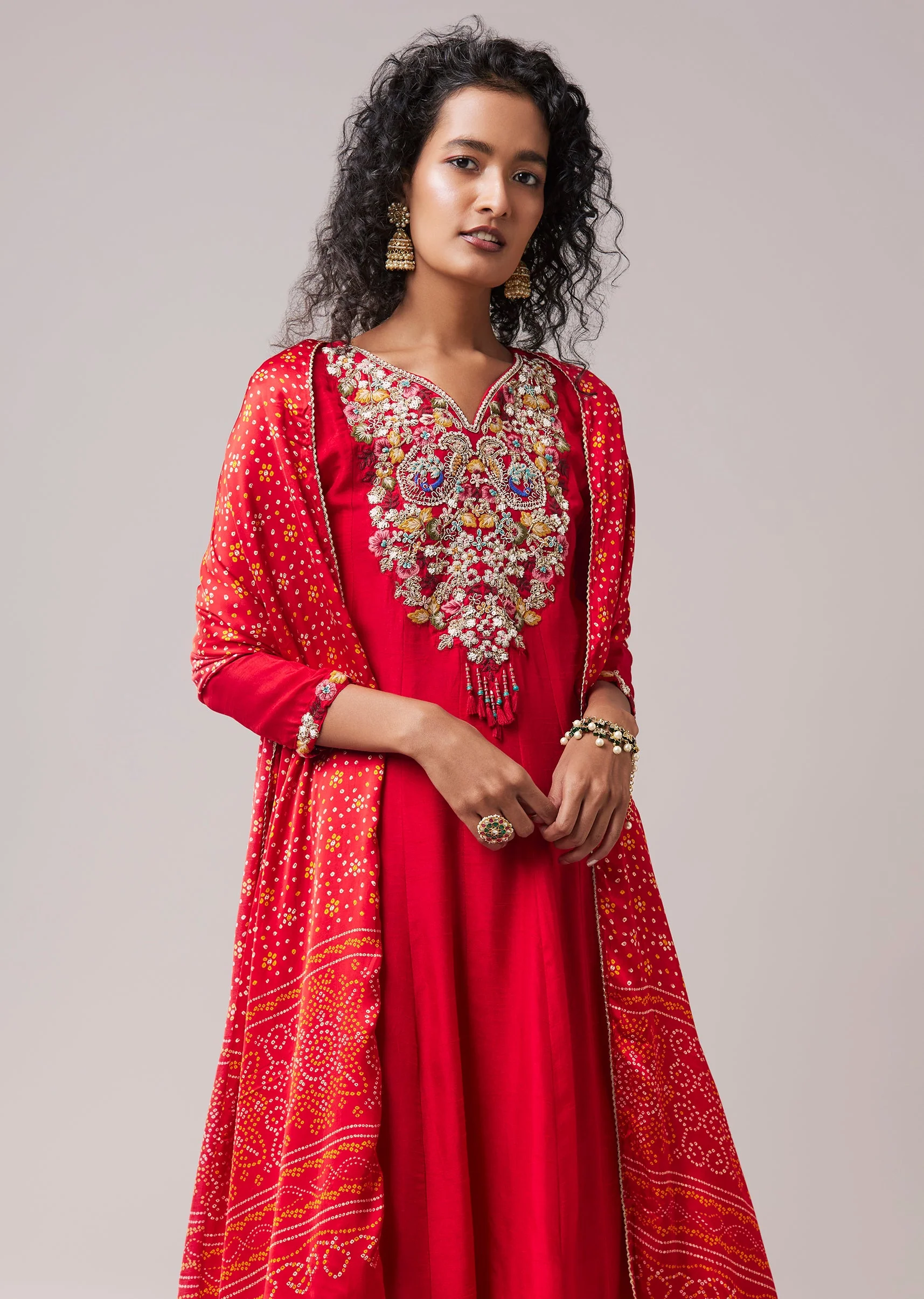 Red Resham Work Silk Anarkali Set - Image 4