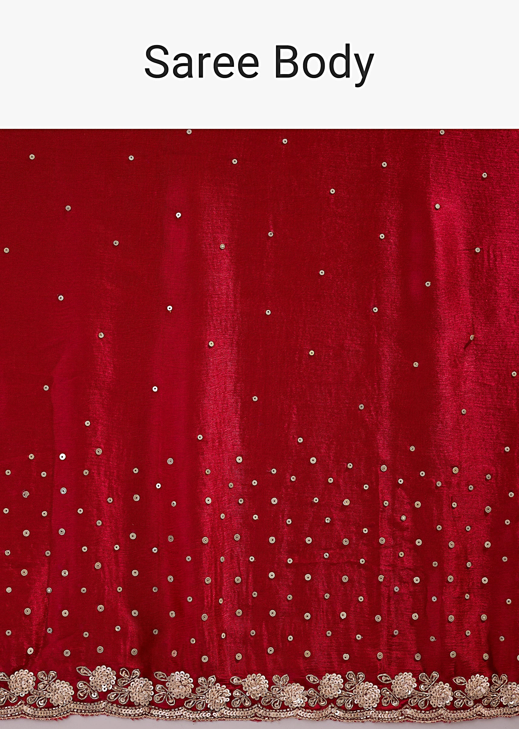 Red Satin Chinon Saree With All Over Sequin Embellishment - Image 9
