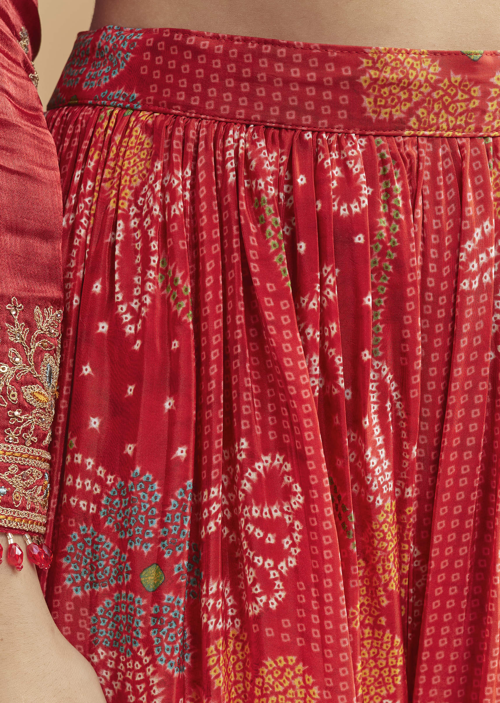 Red Satin Palazzo Suit With Heavy Hand Embroidery - Image 6