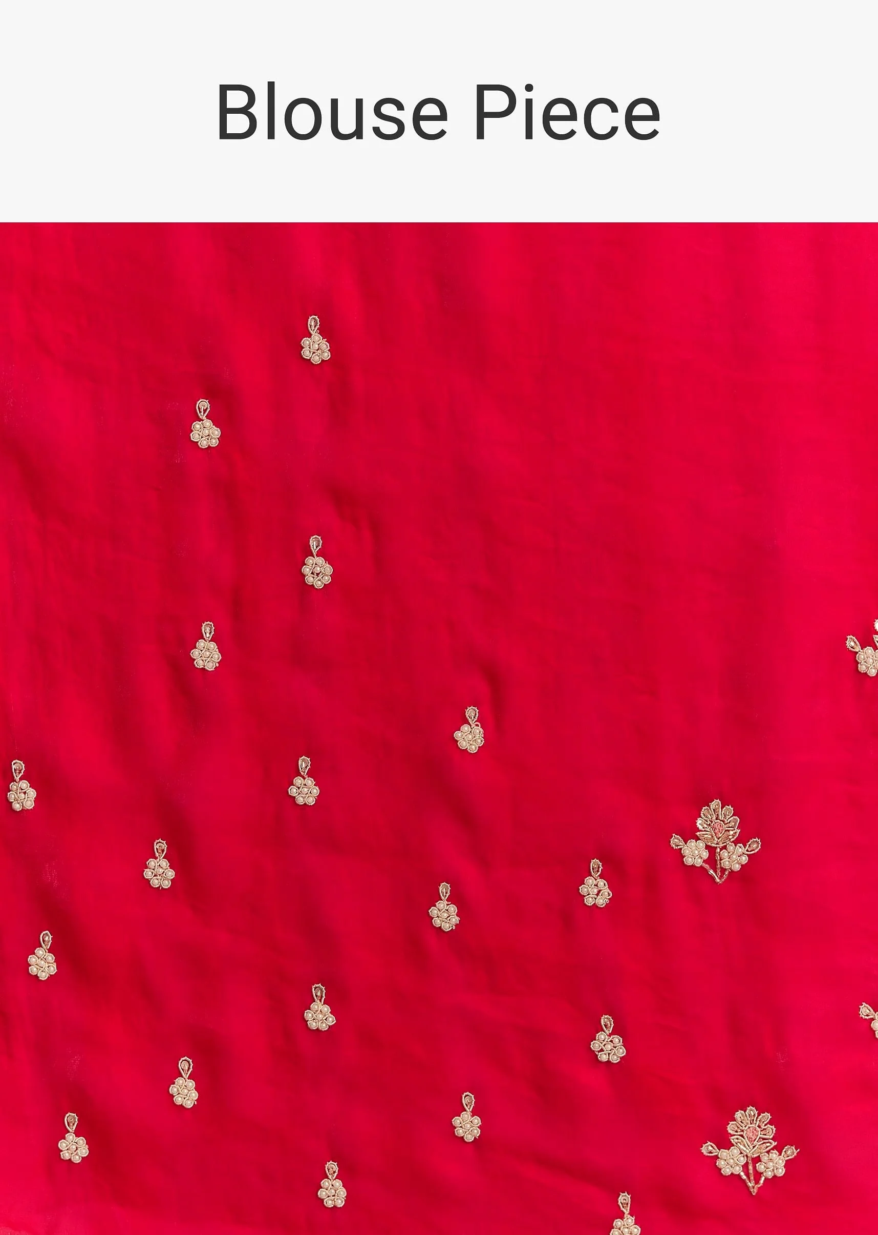 Red Satin Saree With Zardosi Embroidery And Scallop Border - Image 10