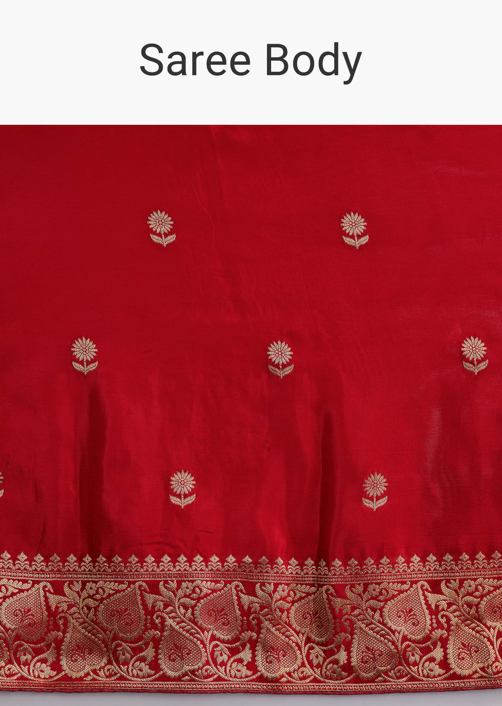 Red Satin Woven Saree With Floral Motif Work - Image 9