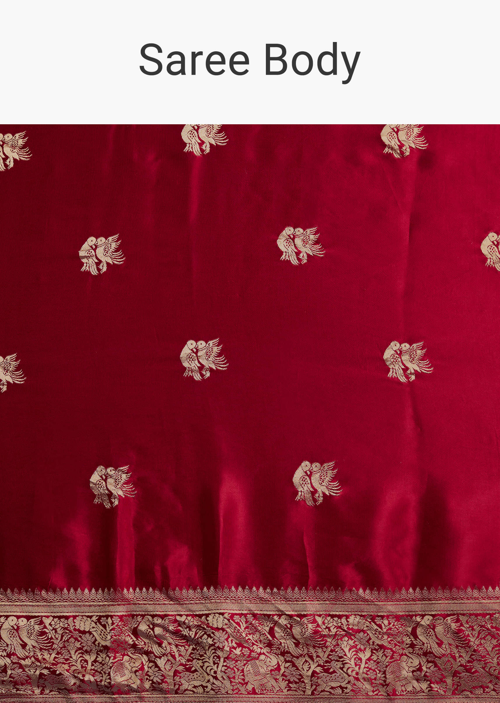 Red Satin Woven Saree With Zari Work - Image 9