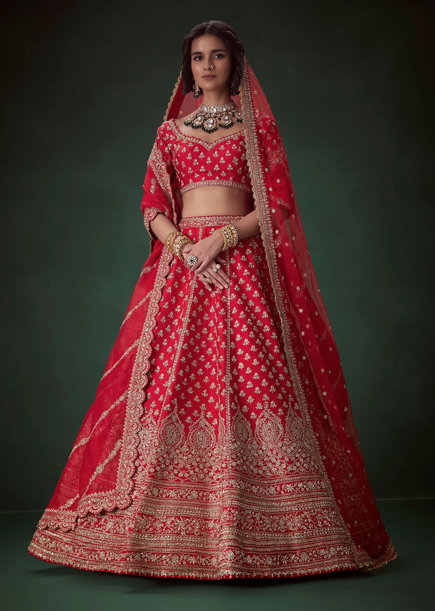Red Sequin Embellished Bridal Lehenga Set