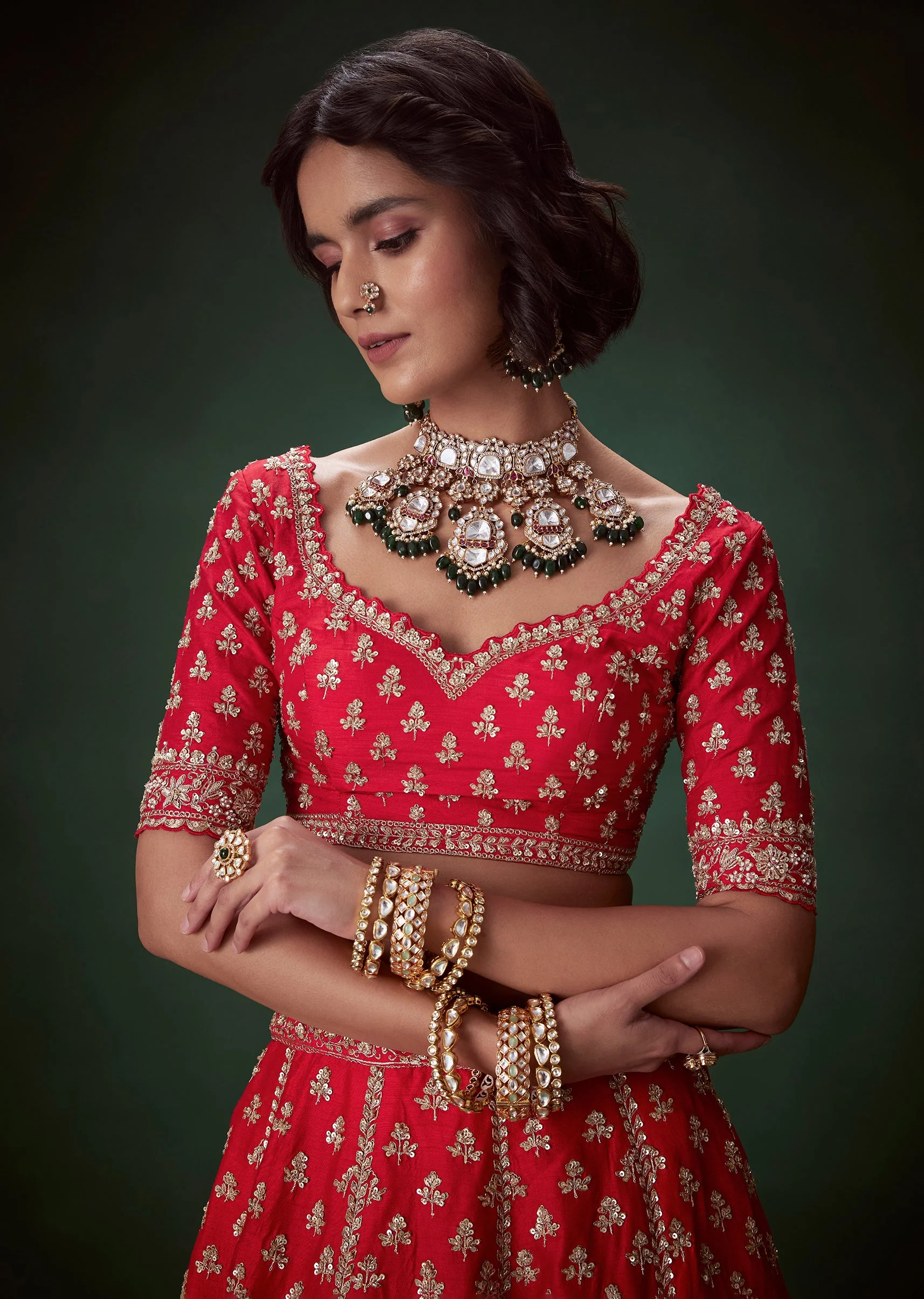 Red Sequin Embellished Bridal Lehenga Set - Image 6